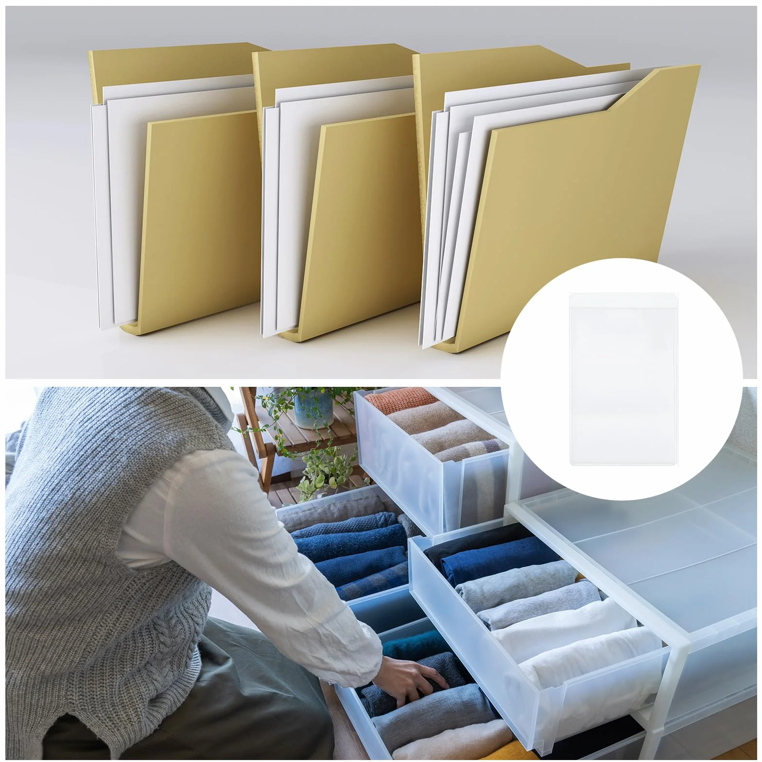 QUARKZMAN 35 samoprzylepnych kieszeni na karty indeksowe z otworem od góry, 2" x 5,5 cm Przezroczysty plastikowy uchwyt na karty do organizowania i ochrony kart, przezroczysty