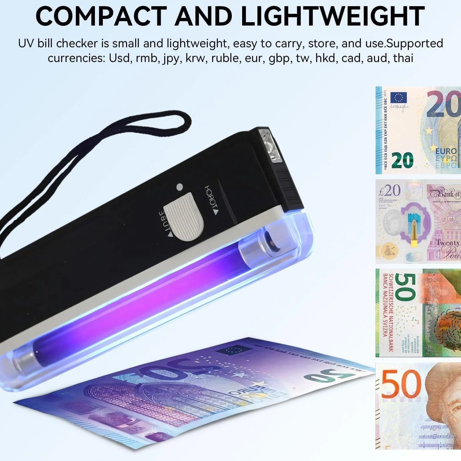 Urządzenie Do Sprawdzania Pieniędzy UV, Urządzenie Do Sprawdzania Rachunków UV Tester Rachunków Za światło Ręczny Wykrywacz Fałszywych Banknotów Przenośny Sprzęt Do Rozpoznawania Dolarów, Euro, Funtów