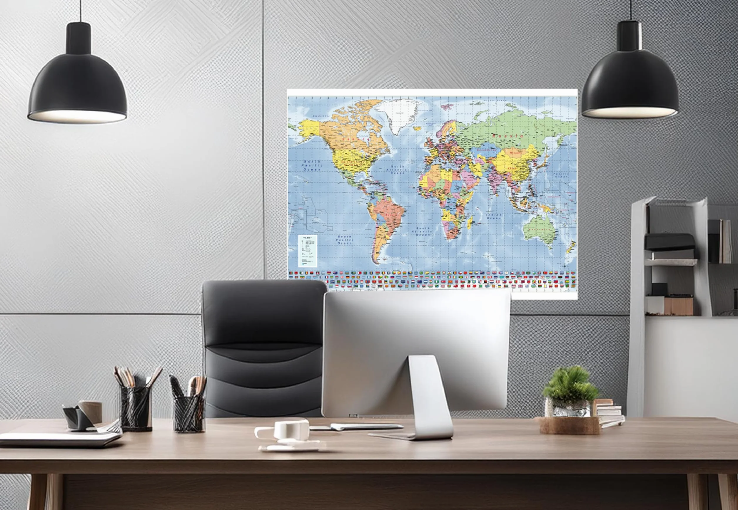 GeoMetro mapa świata 100x70 cm składana 2024 flagi świata