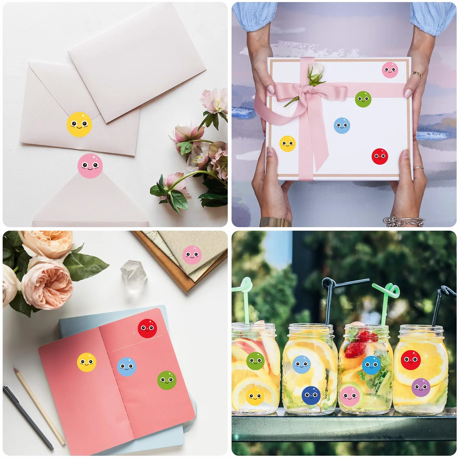 500szt Naklejki Happy Smile Face, 2,54cm Naklejka Happy Face Rolka 8 Kolorów Usmiechnieta Buzka Naklejki z Nagrodami dla Nauczycieli dla Dzieci Nagroda dla Nauczycieli Materialy Rekodzielnicze