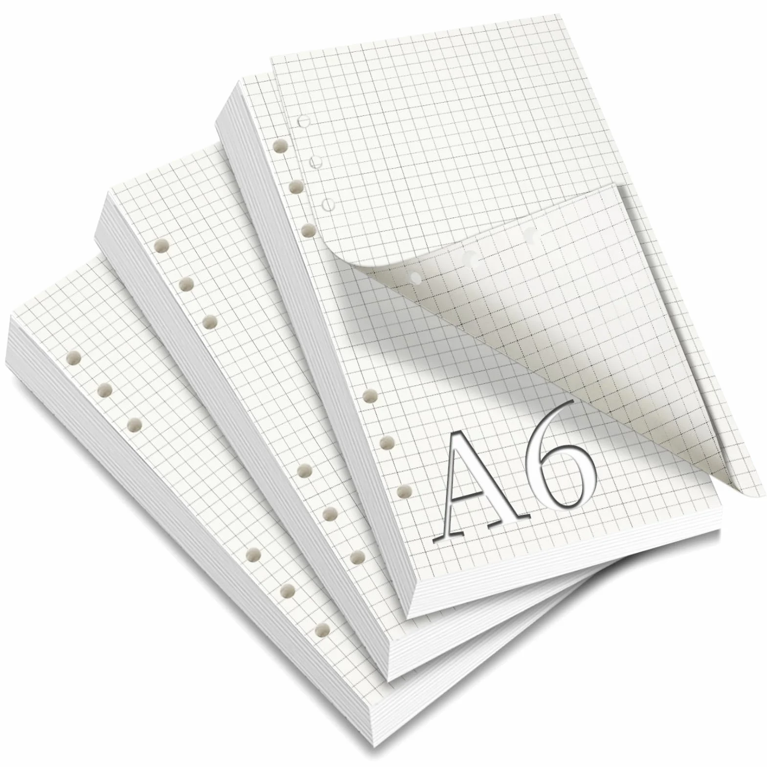 SWTYExt 3 Opakowania Papieru Uzupełniającego A6 W Kratkę, 180 Arkuszy, 6 Otworów, Do Wielokrotnego Napełniania, Wkłady Do Segregatora, Notatnika, Szkicowania, Dziennika, Malowania