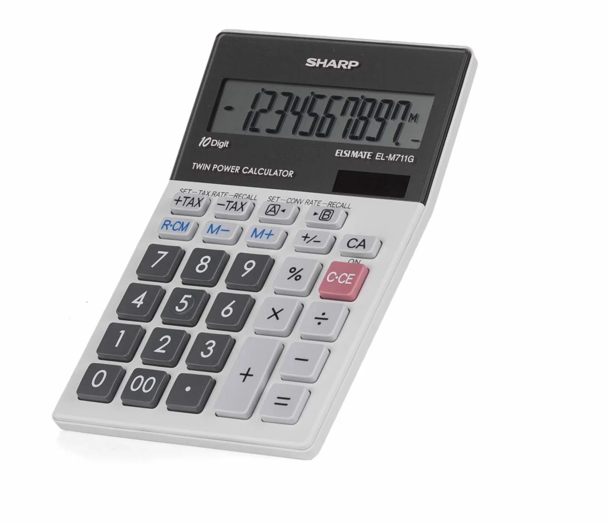 SHARP EL-M711 G kalkulator stołowy (10 cyfr, przelicznik walut, zasilany energią słoneczną i baterią) jasnoszary