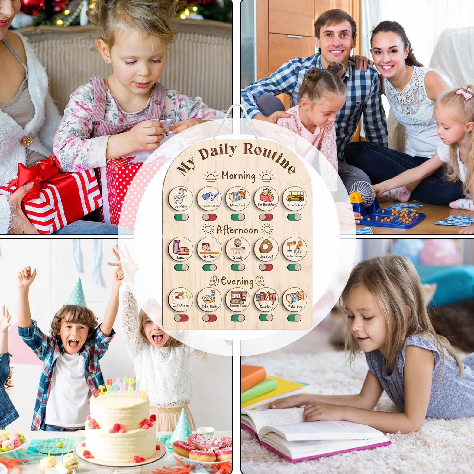 Kids Daily Routine Chart, Wooden Visual Planner Board, Educational Morning Bedtime Organizer for, Preschool Learning Toy, Home Schooling Aid, Classroom Supplies Childhood