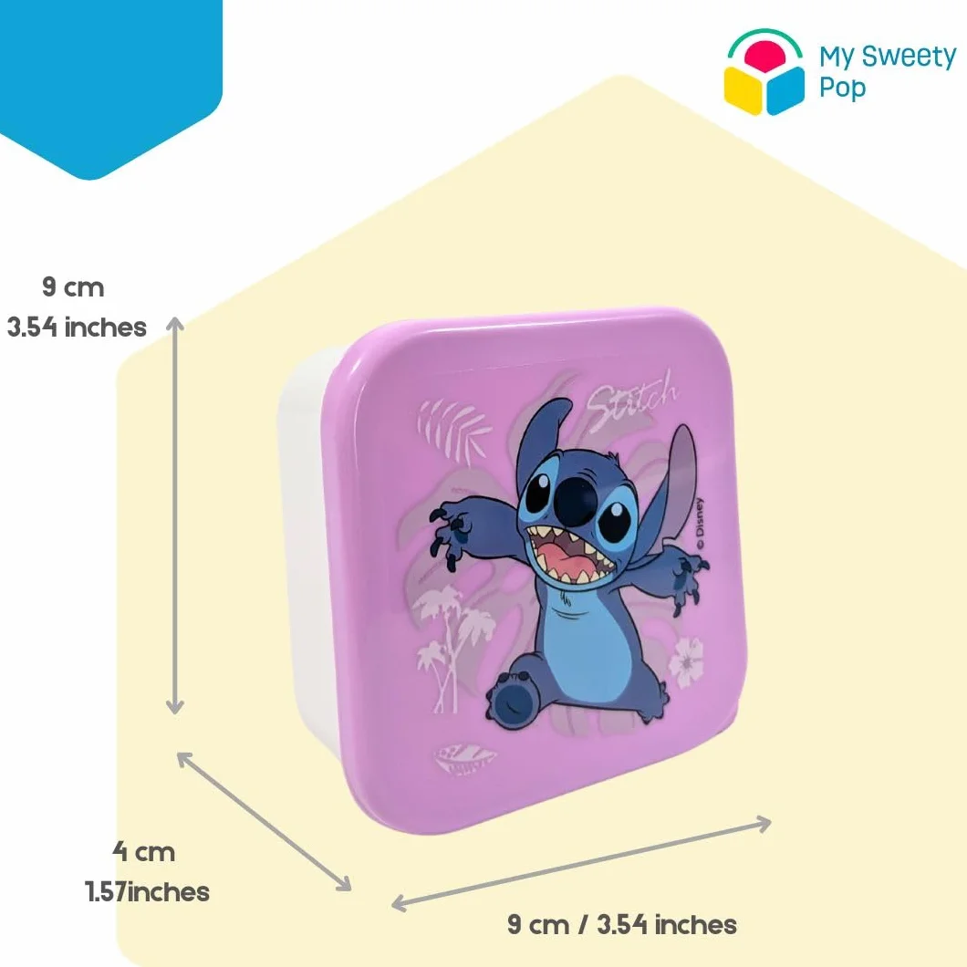 Stitch Pudełko na lunch, zestaw 3 sztuki, z możliwością układania w stos, 11,5 cm, dla dzieci, do żłobka, przedszkola, szkoły, na wakacje – fioletowe/niebieskie/białe