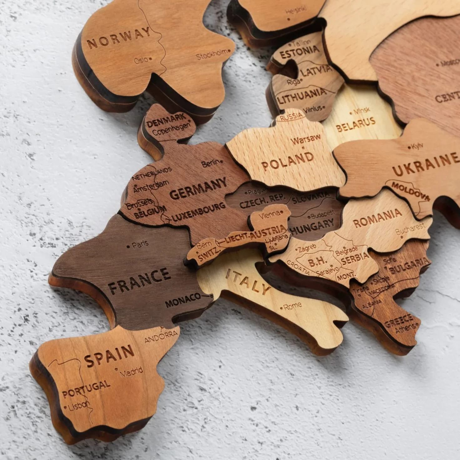 Creawoo Dekoracja Ścienna Mapa Świata 3D, Wielowarstwowa Mapa Drewna, 150 x 85 cm