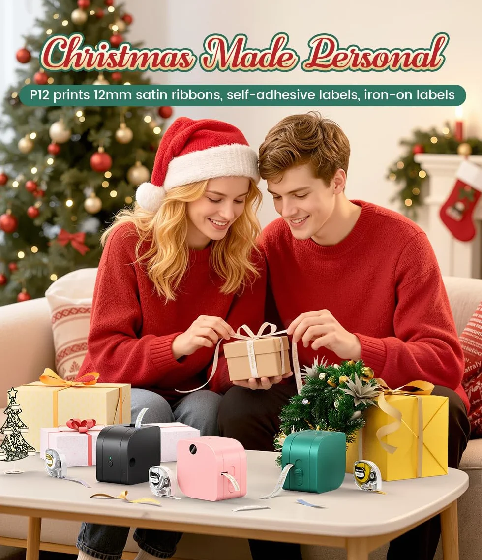 Phomemo P12 Mini drukarka etykiet Bluetooth, urządzenie do etykiet, termiczne, przenośne, samoprzylepne, kompatybilne z telefonami z systemem iOS i Android, do domu i biura