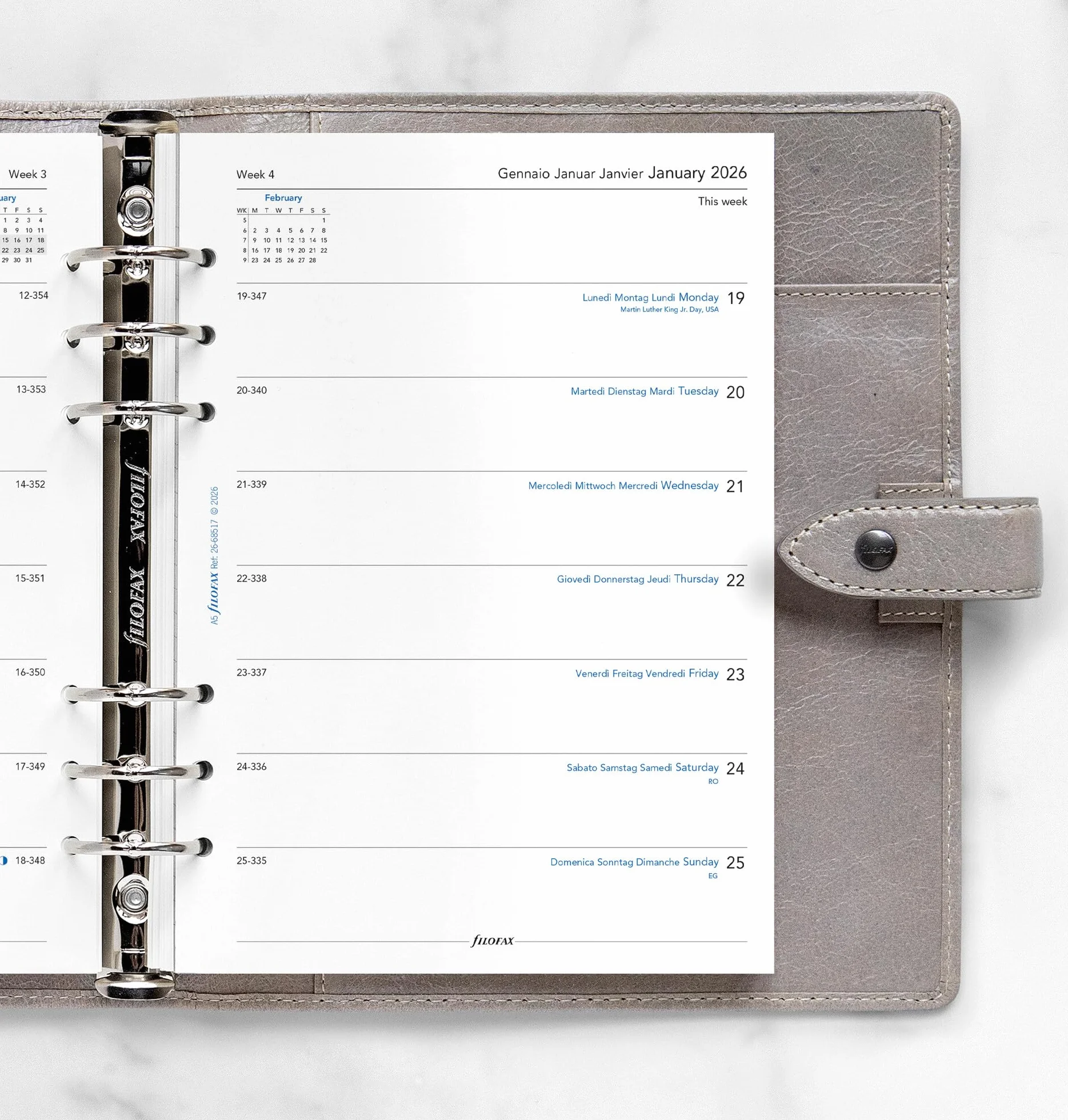 Filofax A5 tydzień na stronę 4 język 2026 dziennik