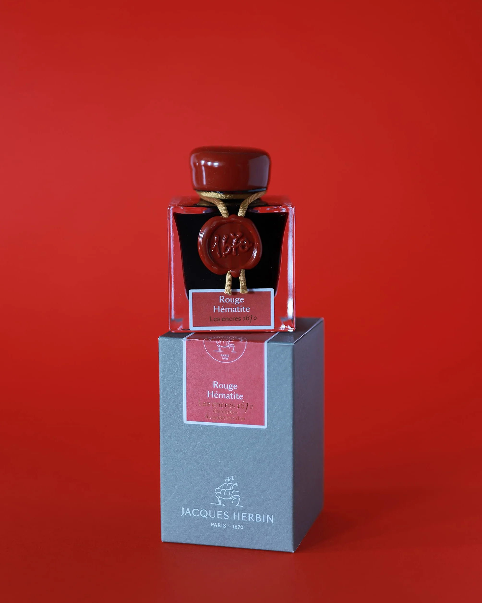 Jacques Herbin 1670 Hematytowa czerwień Atrament 50 ml z drobinkami złota