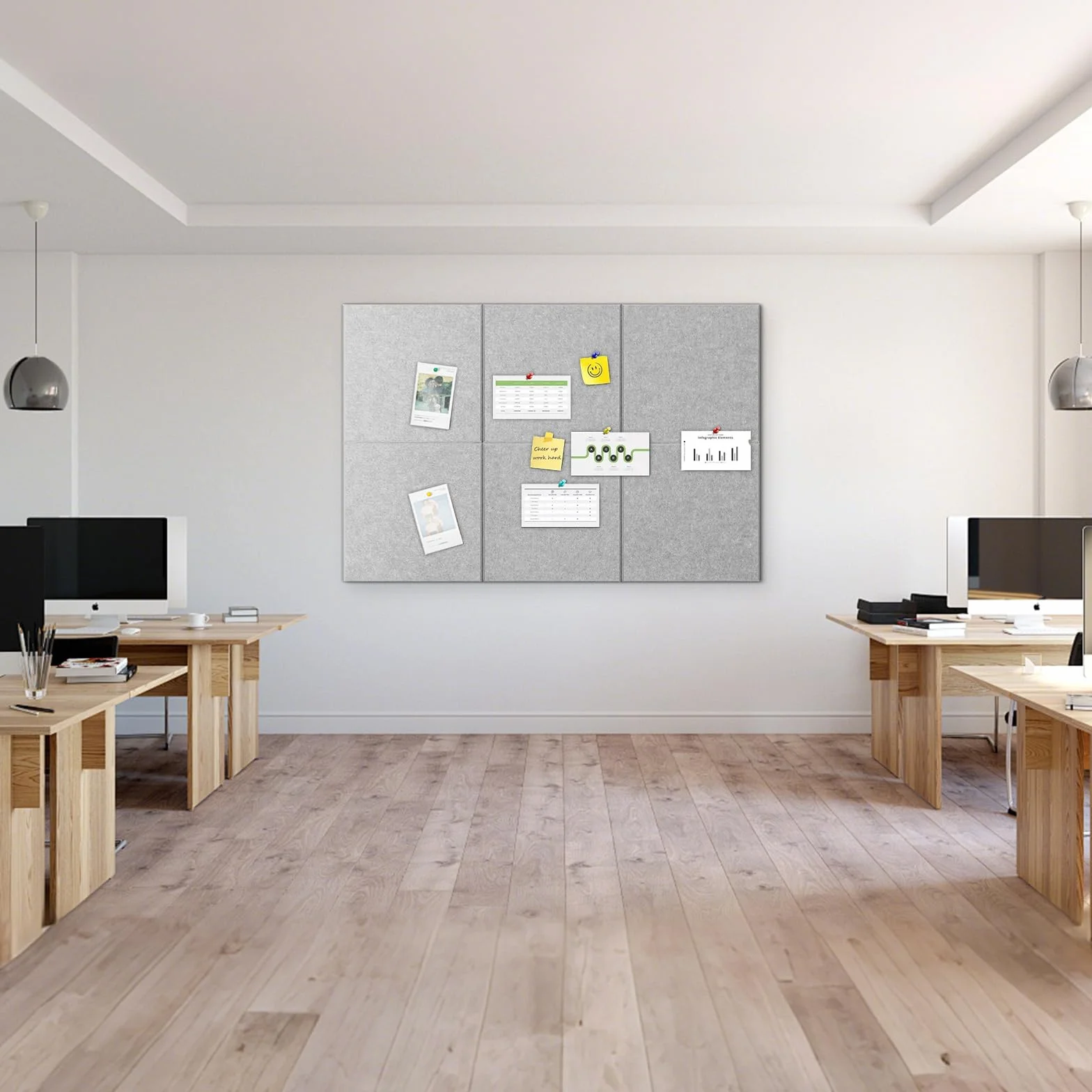 Duża tablica filcowa 90 x 60 cm, 6 sztuk, panele akustyczne 30 x 30 cm, grubość 0,9 cm, dekoracja ścienna