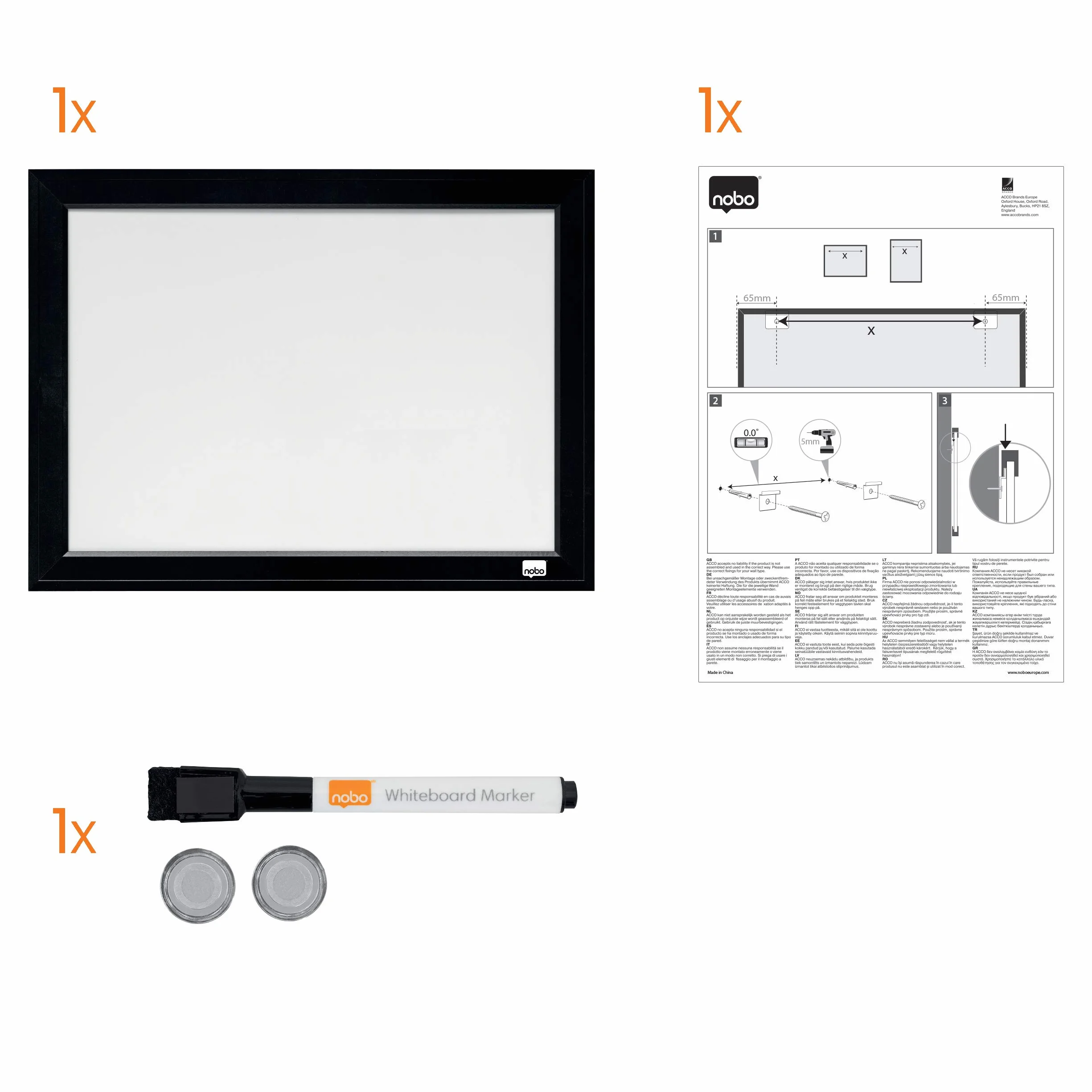 Nobo Mała tablica magnetyczna 585 x 430 mm czarna rama do montażu na ścianie
