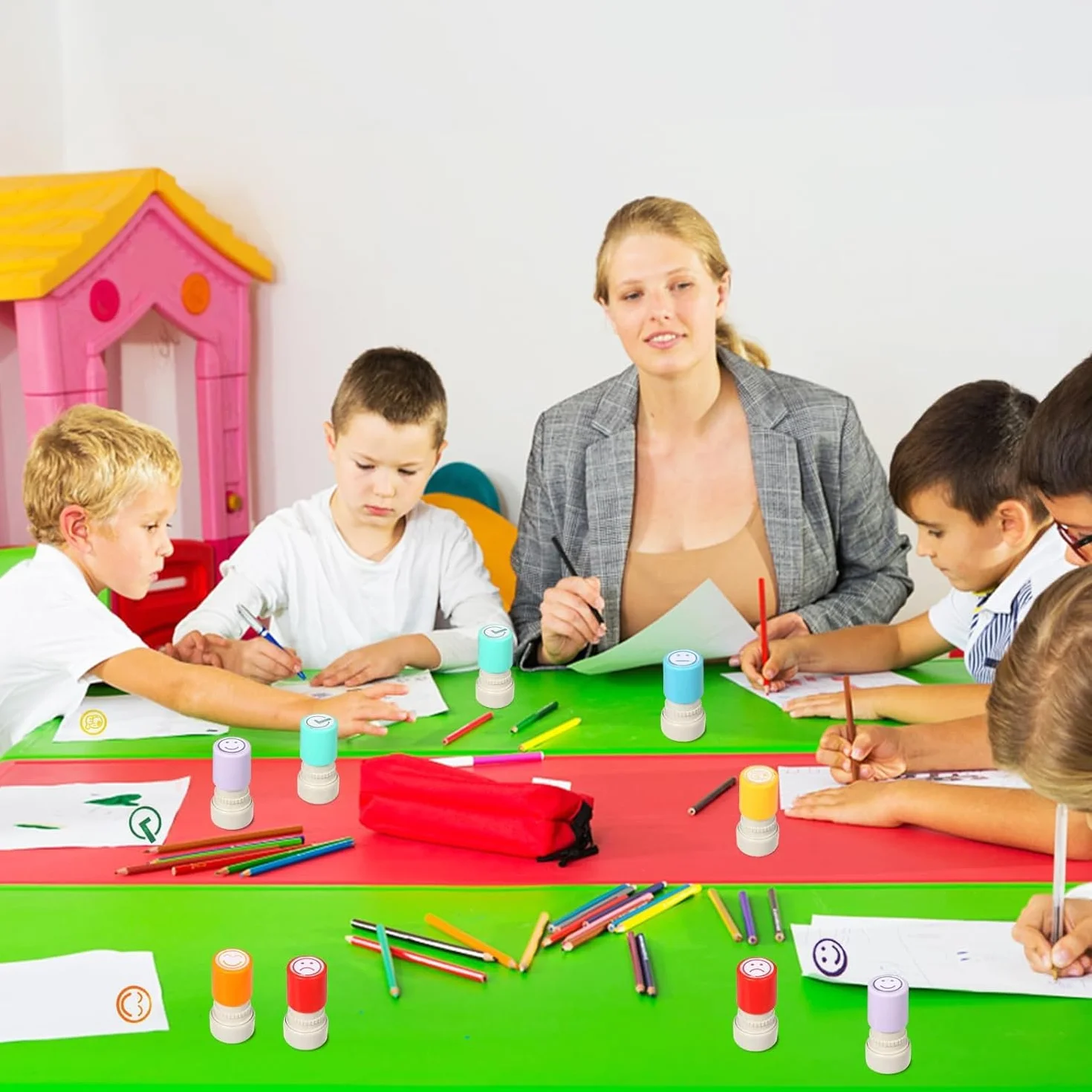 mseng pieczątka nauczyciela samotuszująca, 6 sztuk, pieczątki motywacyjne, dla nauczycieli, dla dzieci, edukacji, nauczycieli, wzoru kontrolnego 4