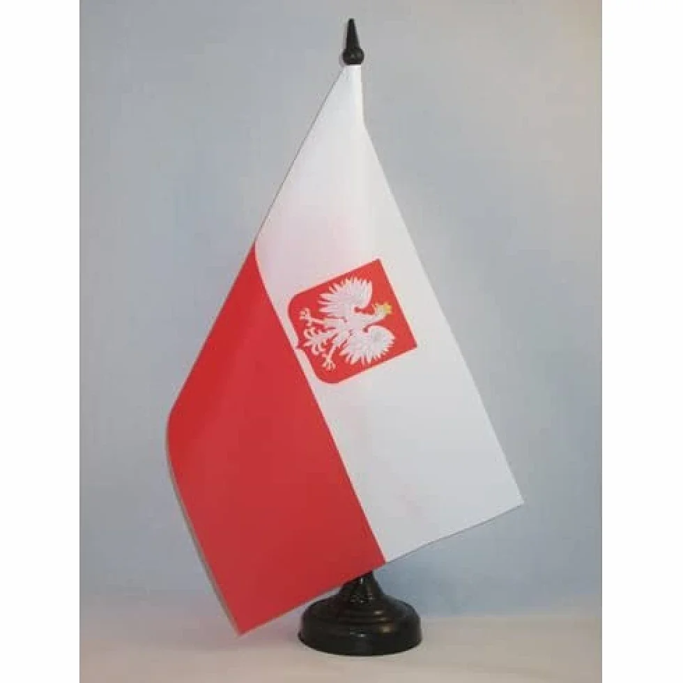 Drapeau de Table Pologne avec Aigle, 21cm x 14cm