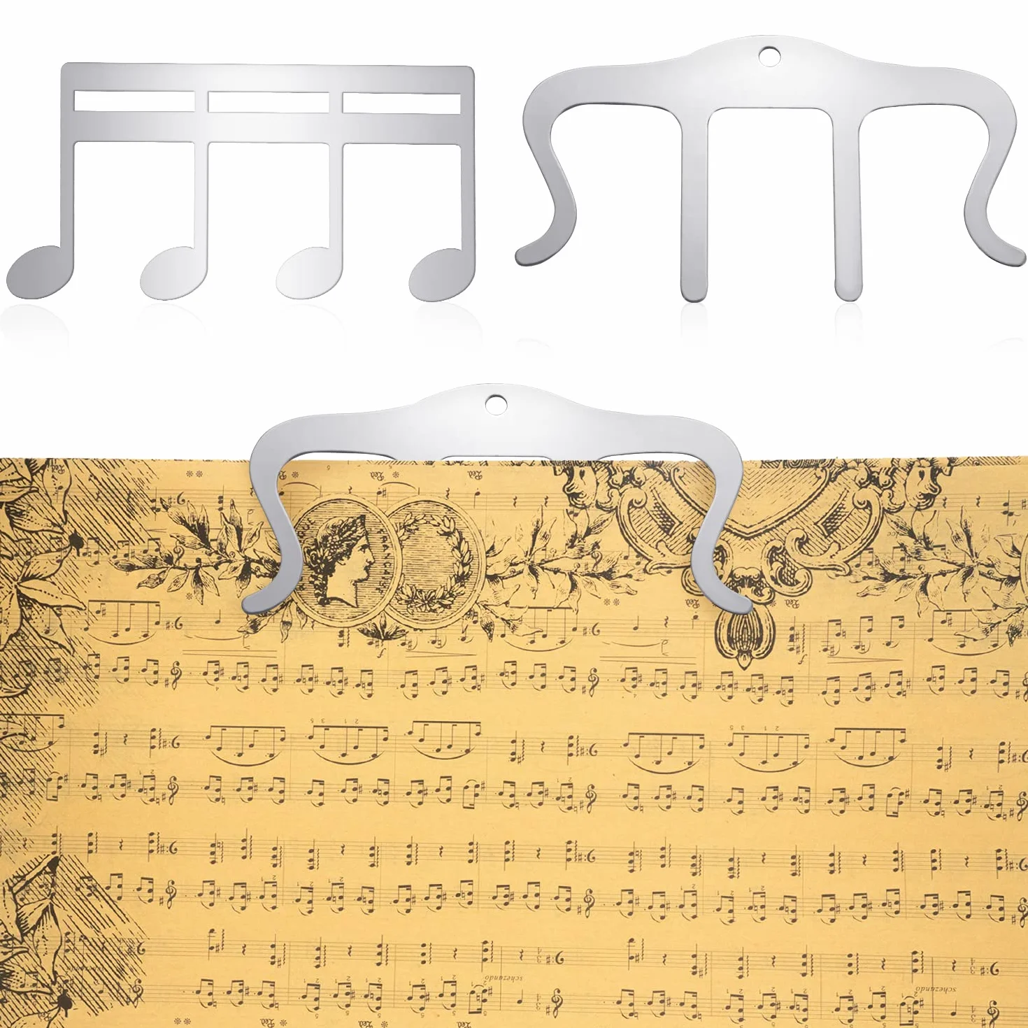 2 szt. Metalowy Klips na Nuty, Music Book Clip Music Sheet Holder Clip Klipy do Nut do Gry na Swiezym Powietrzu, Papier Firmowy, Ksiazki Fortepian, Gitara, Skrzypce, Klawiatura (Srebrna)