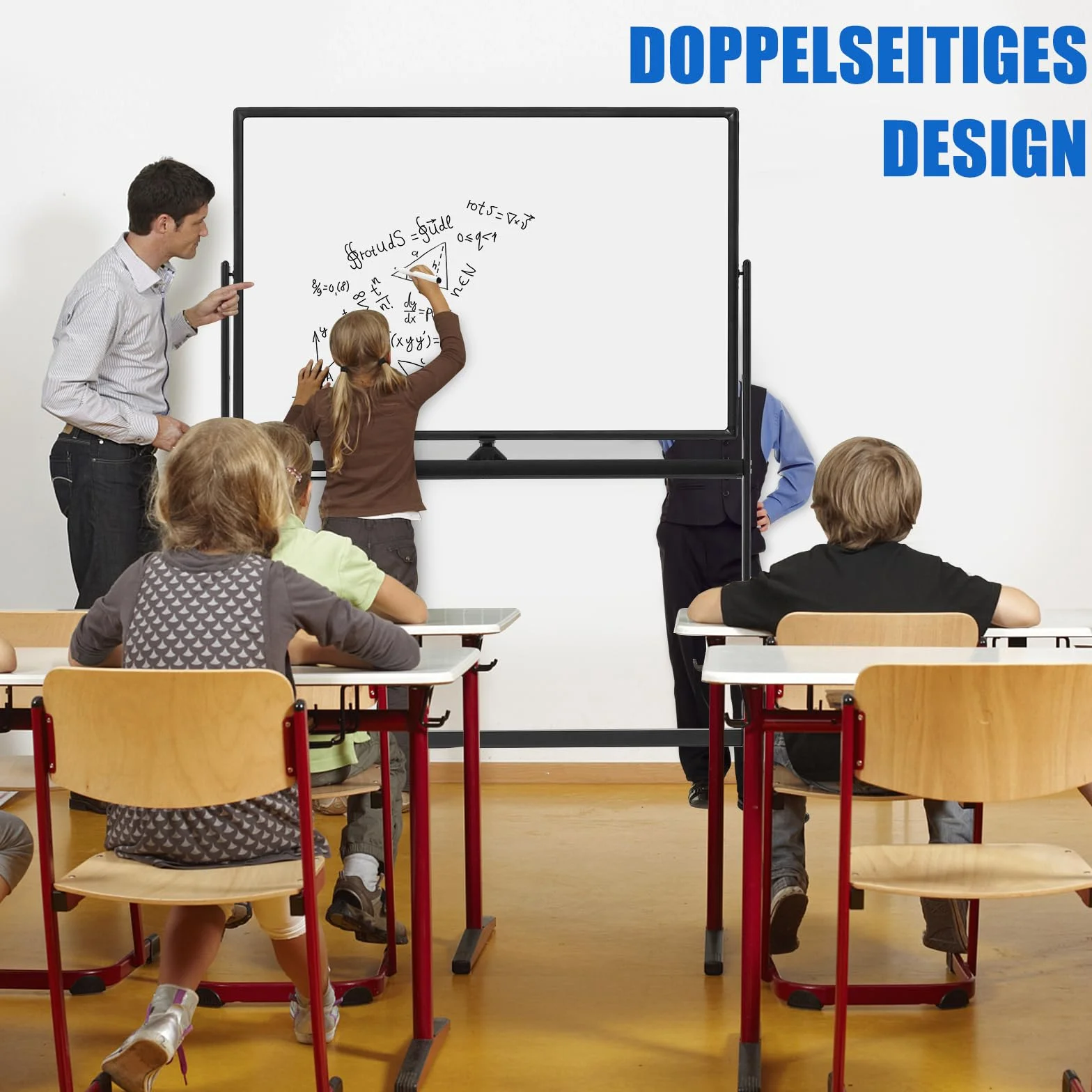 COSTWAY Dwustronna tablica suchościeralna magnetyczna 120 x 80 cm z kółkami i stojakiem