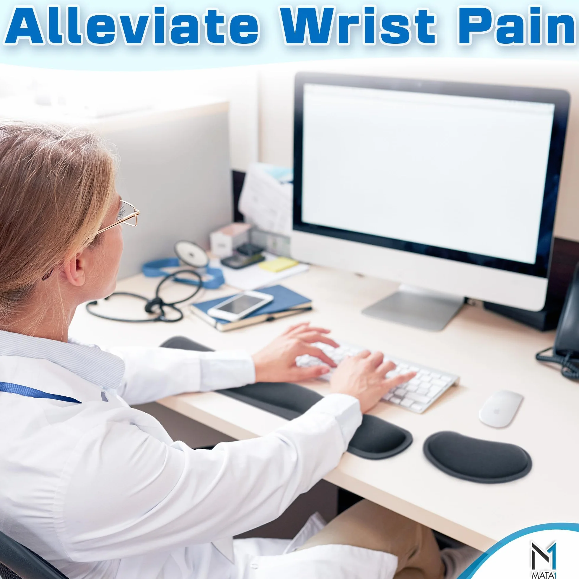 Keyboard Wrist Rest Pad with Mouse Arm Support Black Memory Foam Gel Cushion for Typing Elbow Pain Relief
