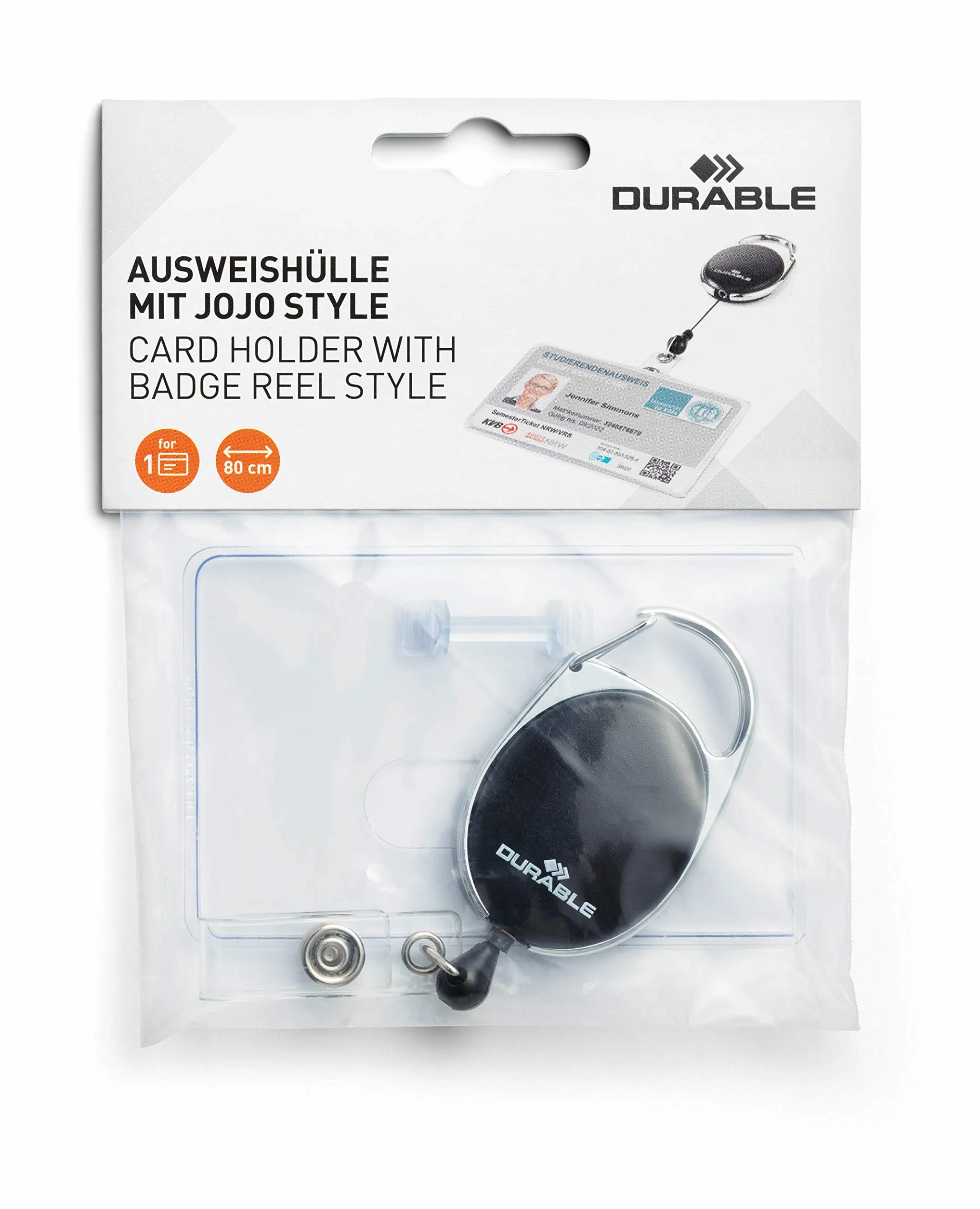 Durable uchwyt na identyfikator z jojo STYLE, 1 sztuka, przezroczysty/czarny, 890701