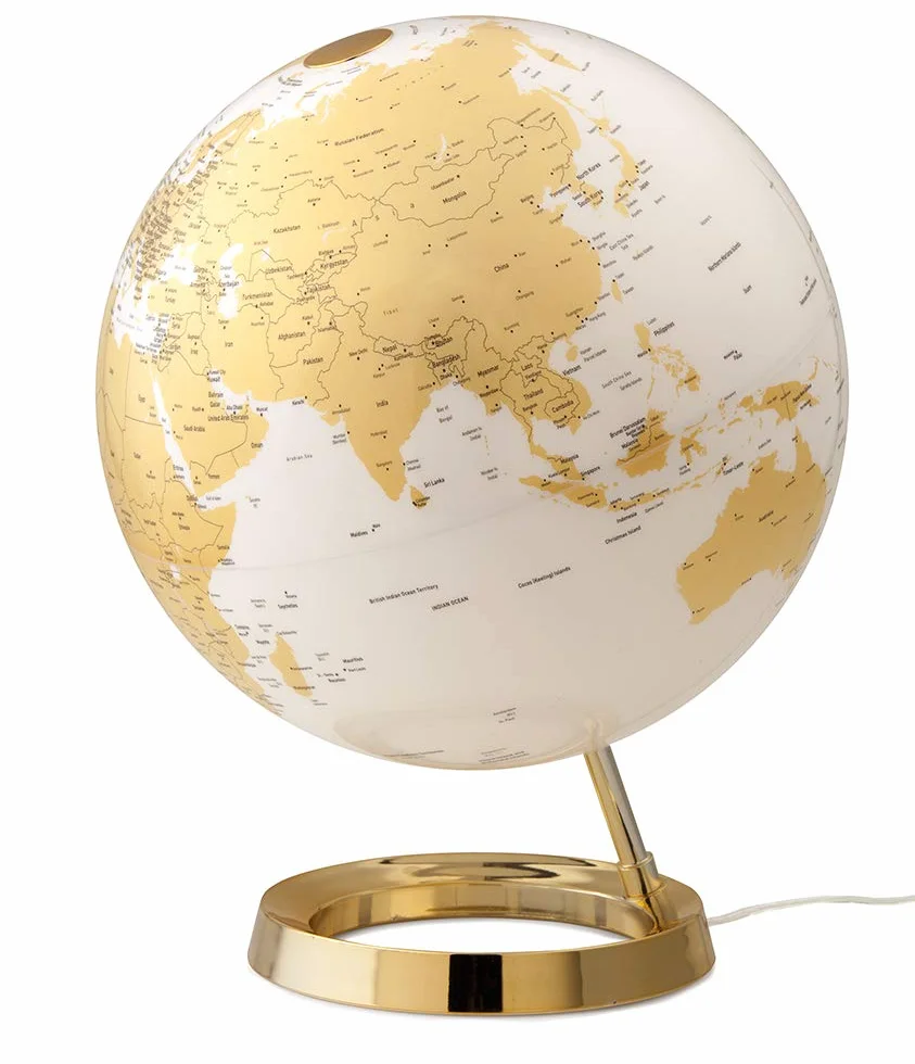 Tecnodidattica MappWorld Light&Colour Metal Gold | jasny, obrotowy, z mapowaniem zaktualizowanej polityki | Designer Light | Średnica 30 cm | Teksty w języku angielskim