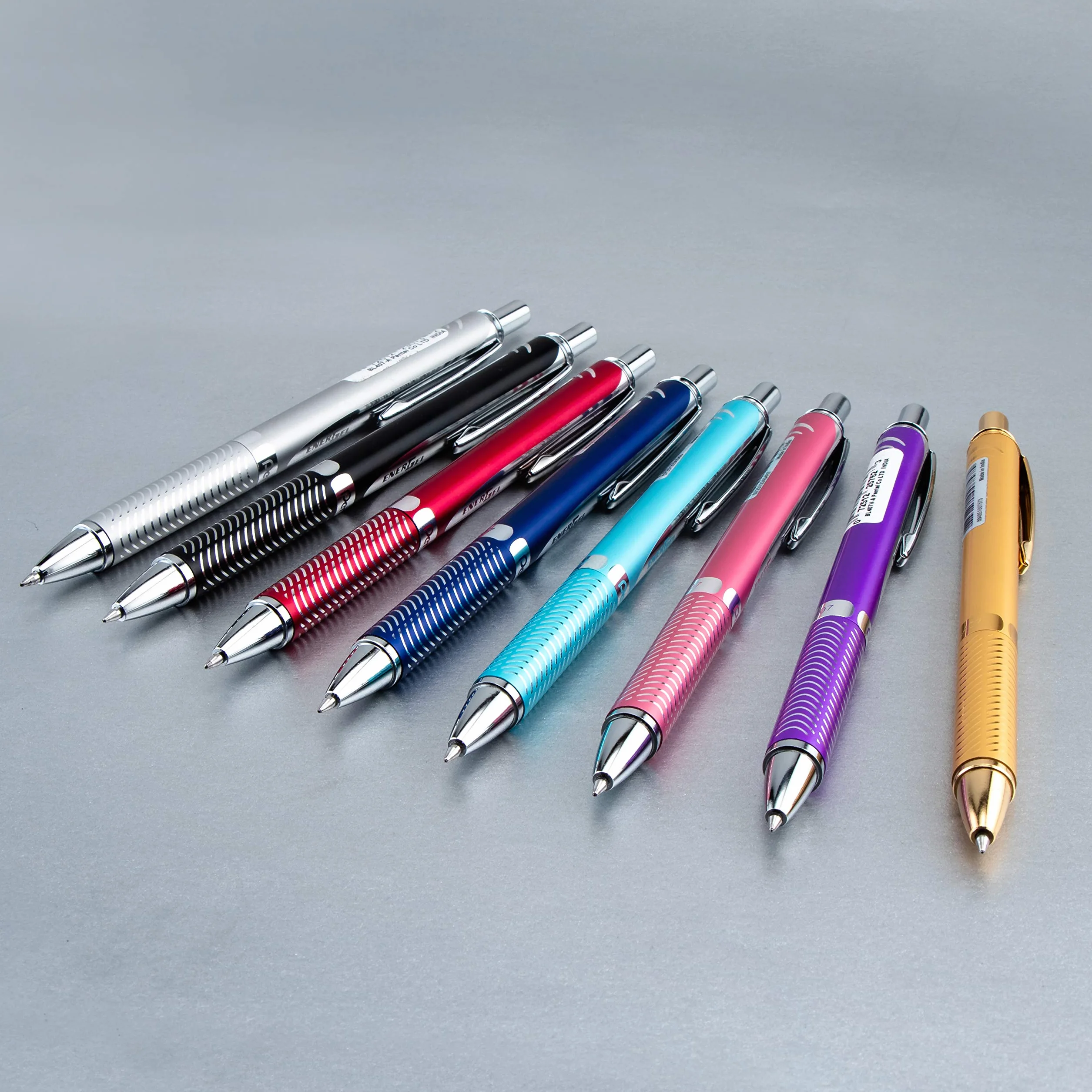 Pentel EnerGel Sterling BL407-A Długopis żelowy z mechanizmem obrotowym, metalowa obudowa, 0,35 mm, srebrny/czerwony