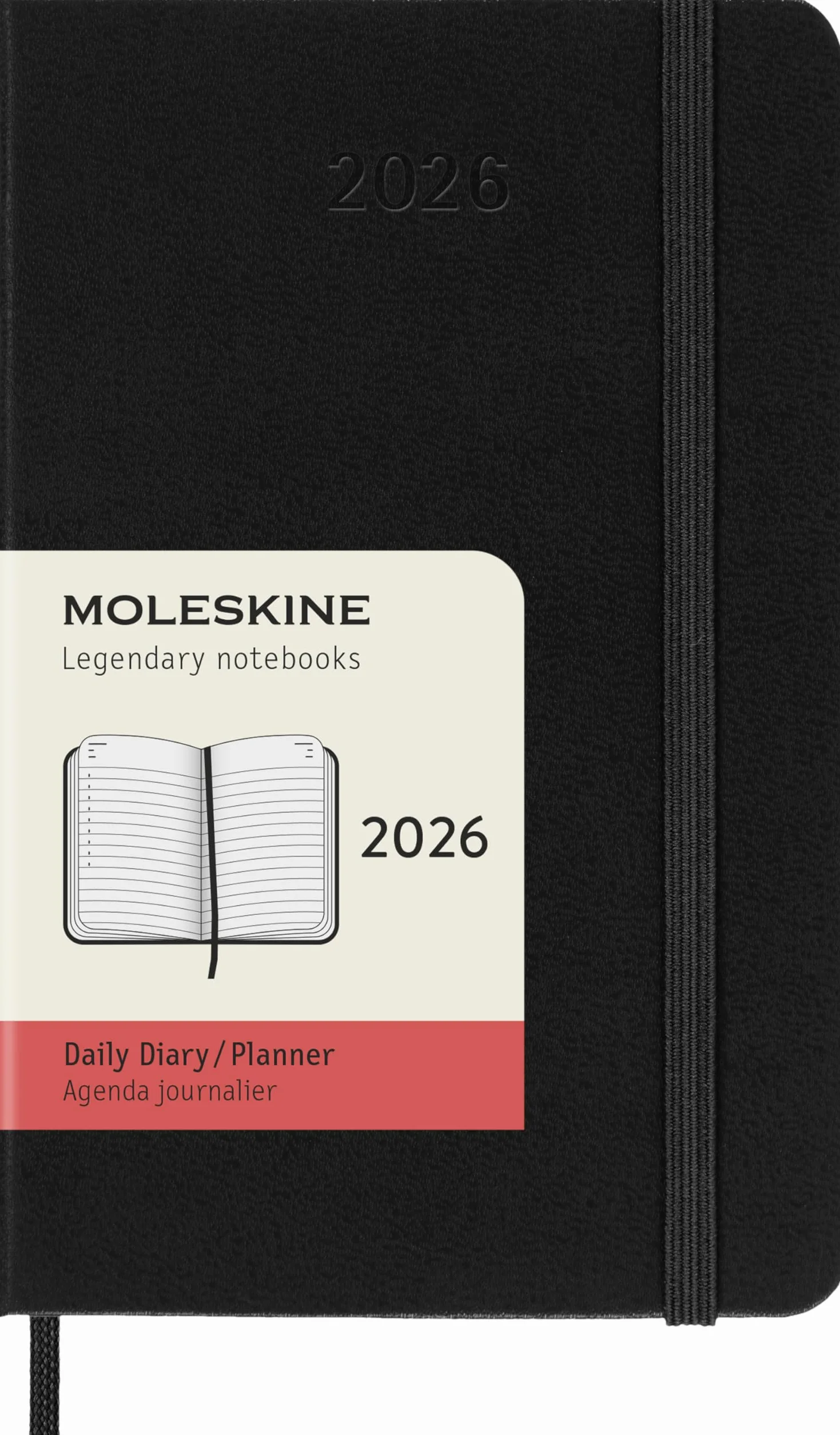 Moleskine Tageskalender 2026 Pocket A6 1 Tag 1 Seite fester Einband Schwarz