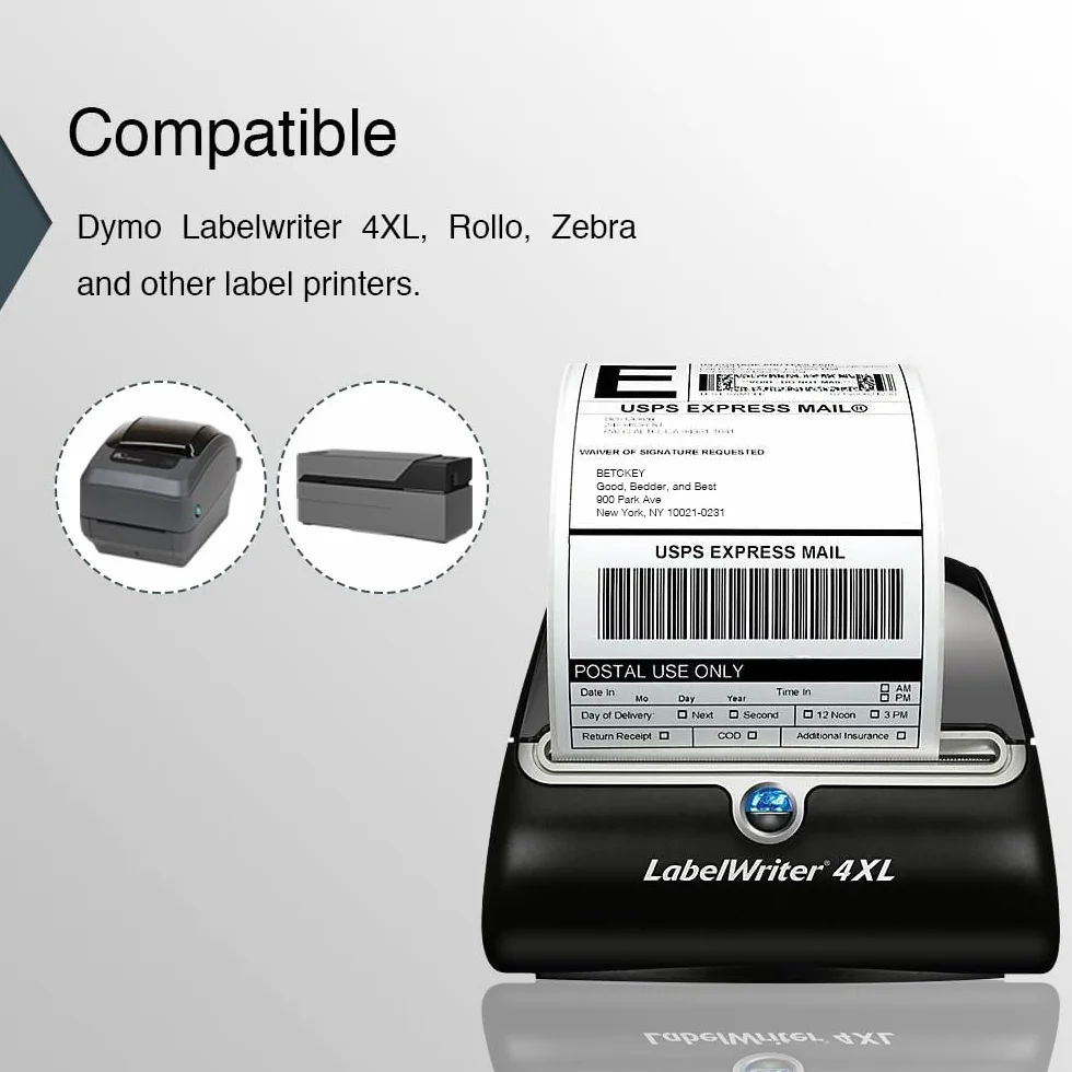 BETCKEY - 1 Rolle Etiketten Kompatybilne z DYMO S0904980, 104mm x 159mm, 220 Etykiety do Przesyłek Sztuk do LabelWriter 4XL, NIE do 5XL