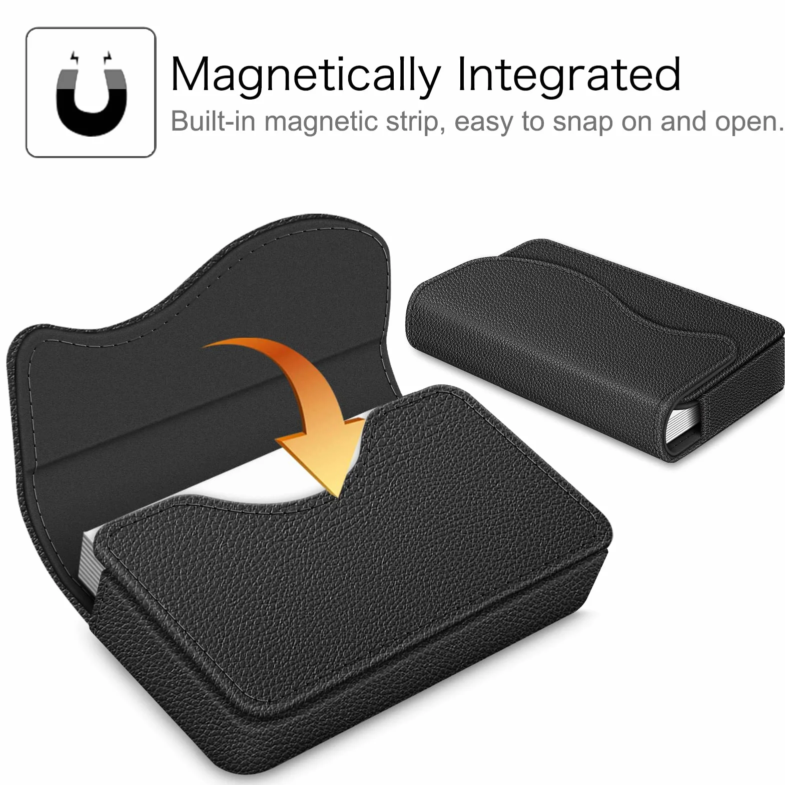 FINTIE Etui na wizytówki, etui na karty, premium sztuczna skóra, ręcznie wykonane etui na karty czekowe, etui na karty kredytowe z zapięciem magnetycznym dla kobiet i mężczyzn,, czarny, 10*6*2 cm