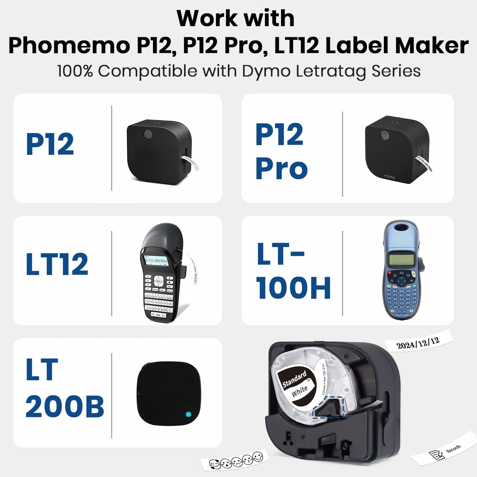 Phomemo P12/P12-Pro/LT12 satynowa wstążka 12 mm x 2 m 3 kolory