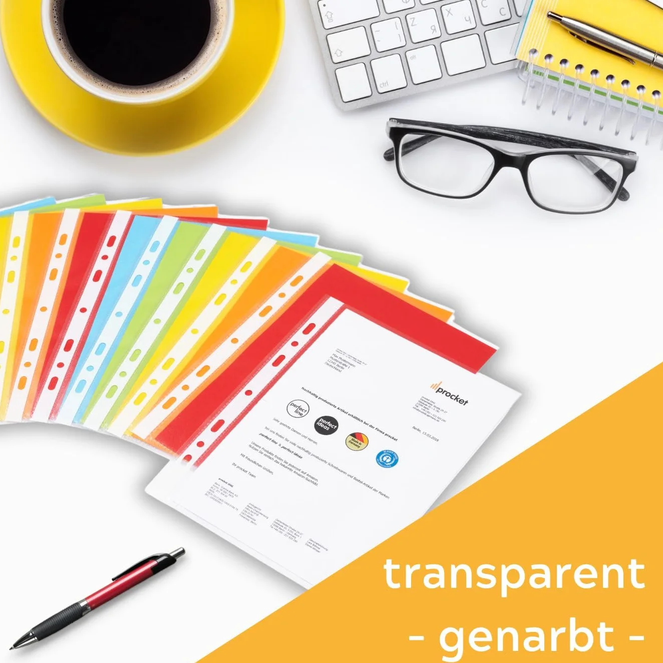 perfect line 100 Koszulki na Dokumenty DIN-A5, Przezroczyste Koszulki Foliowe, Foliowe Koszulki A5 Groszkowane, Koszulki do Segregatora, Transparentne, bezkwasowe, chroniące dokumenty
