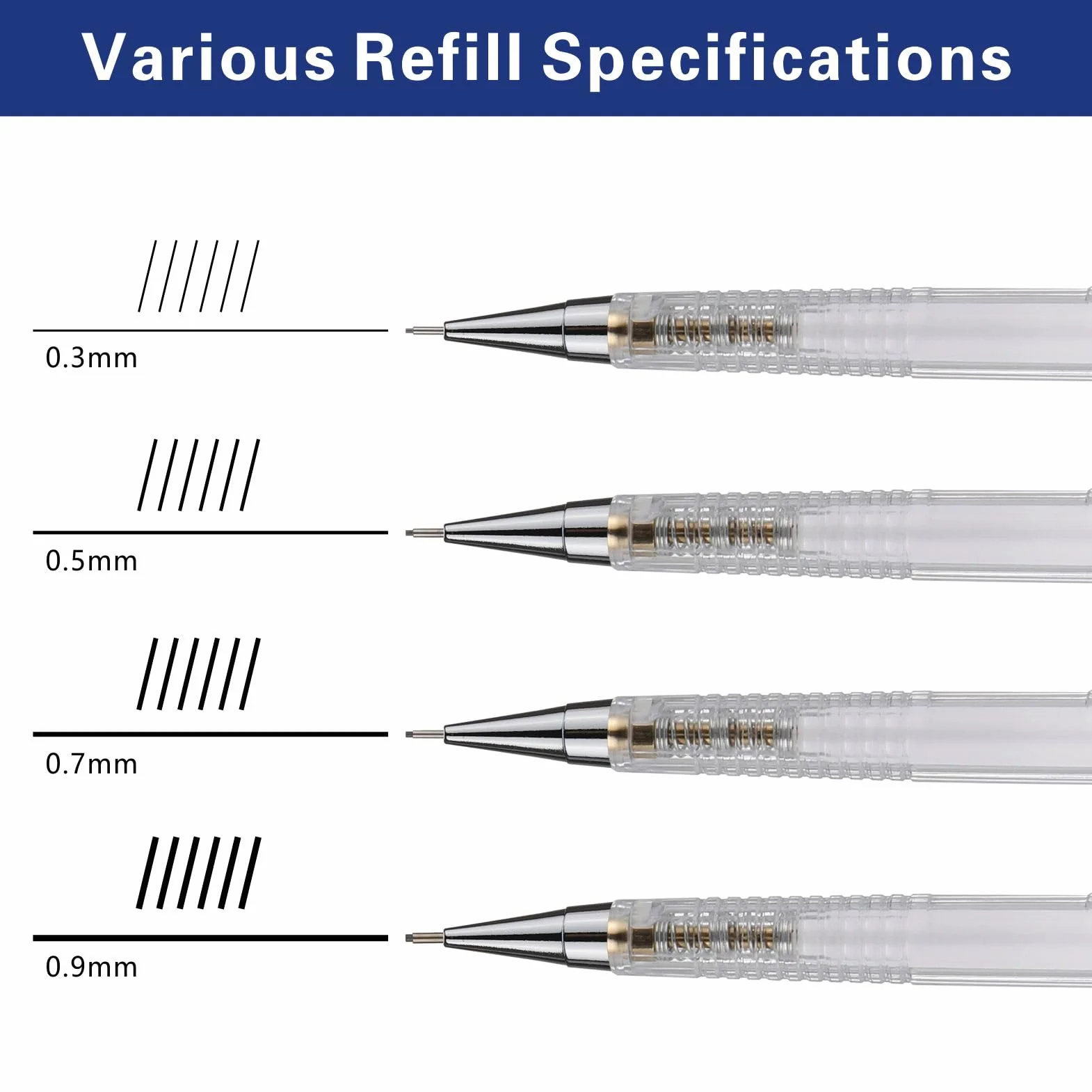 JIANTA Zestaw ołówków mechanicznych, 4 szt. ołówków automatycznych HB 0,3 0,5 0,7 0,9 mm, ołówek napędowy sprzęgła z 8 wkładami rurowymi i 4 gumkami do pisania szkicowania