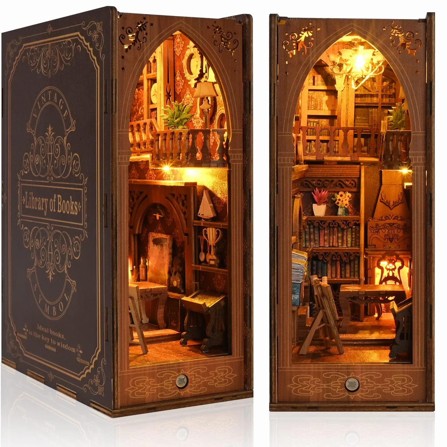 Zestaw do samodzielnego wykonania książek, miniaturowy zestaw do domku dla lalek ze światłem LED, drewniana podpórka do puzzli 3D, kreatywny pomysł na prezent dla dorosłych i młodzieży od 14