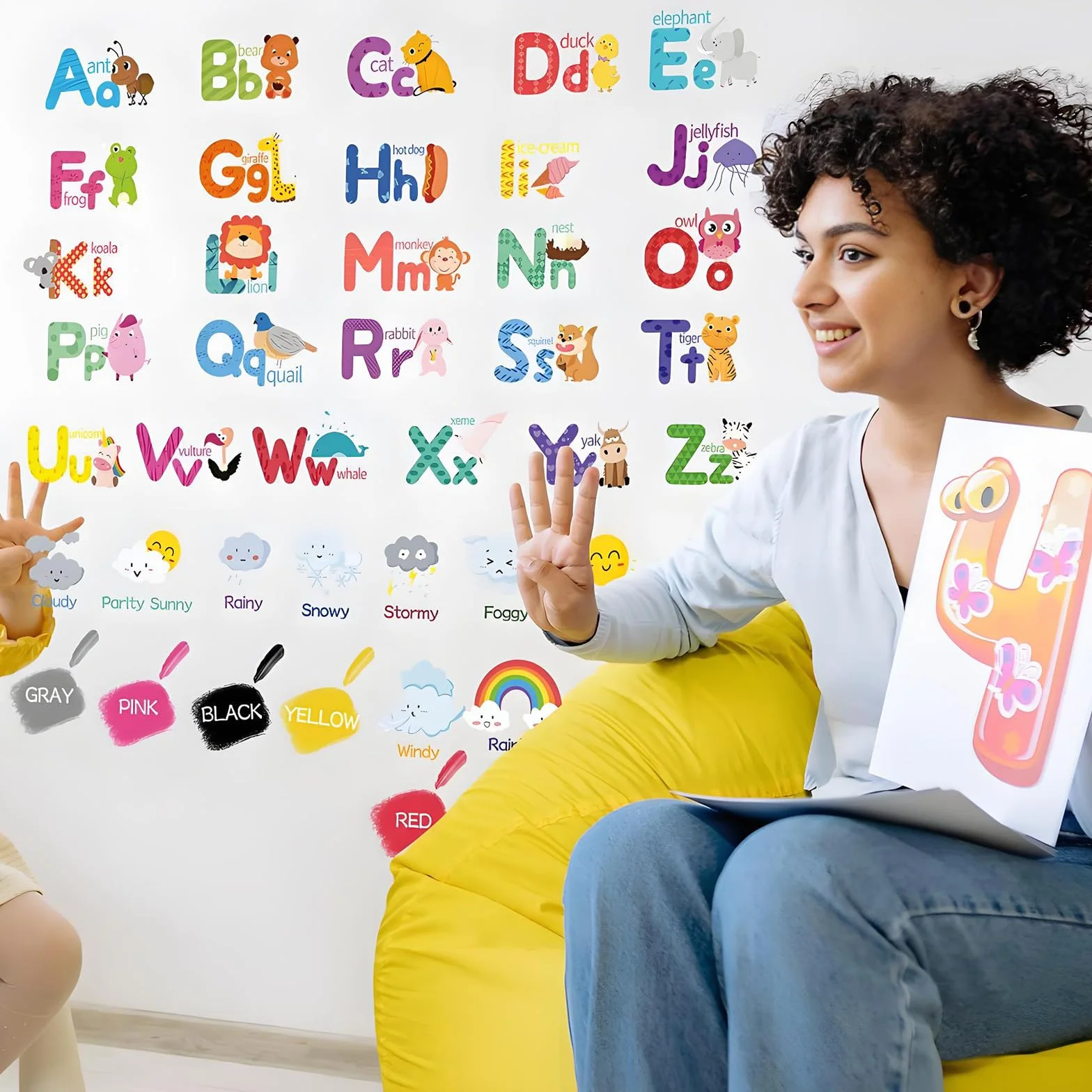 9 plakatów ABC dla dzieci, wodoodporny alfabet, plakat edukacyjny dla dzieci z literami, cyframi, pogodą, kolorami, tatuaż ścienny do przedszkola, domu, szkoły