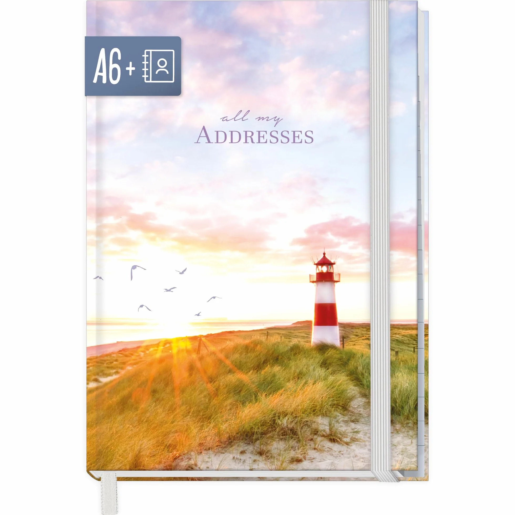 Książka adresowa paper&you® A6+ z indeksem A-Z papierem premium "Latarnia morska" 120 g/m² na kontakty, daty urodzin i hasła - zrównoważona & przyjazna dla klimatu