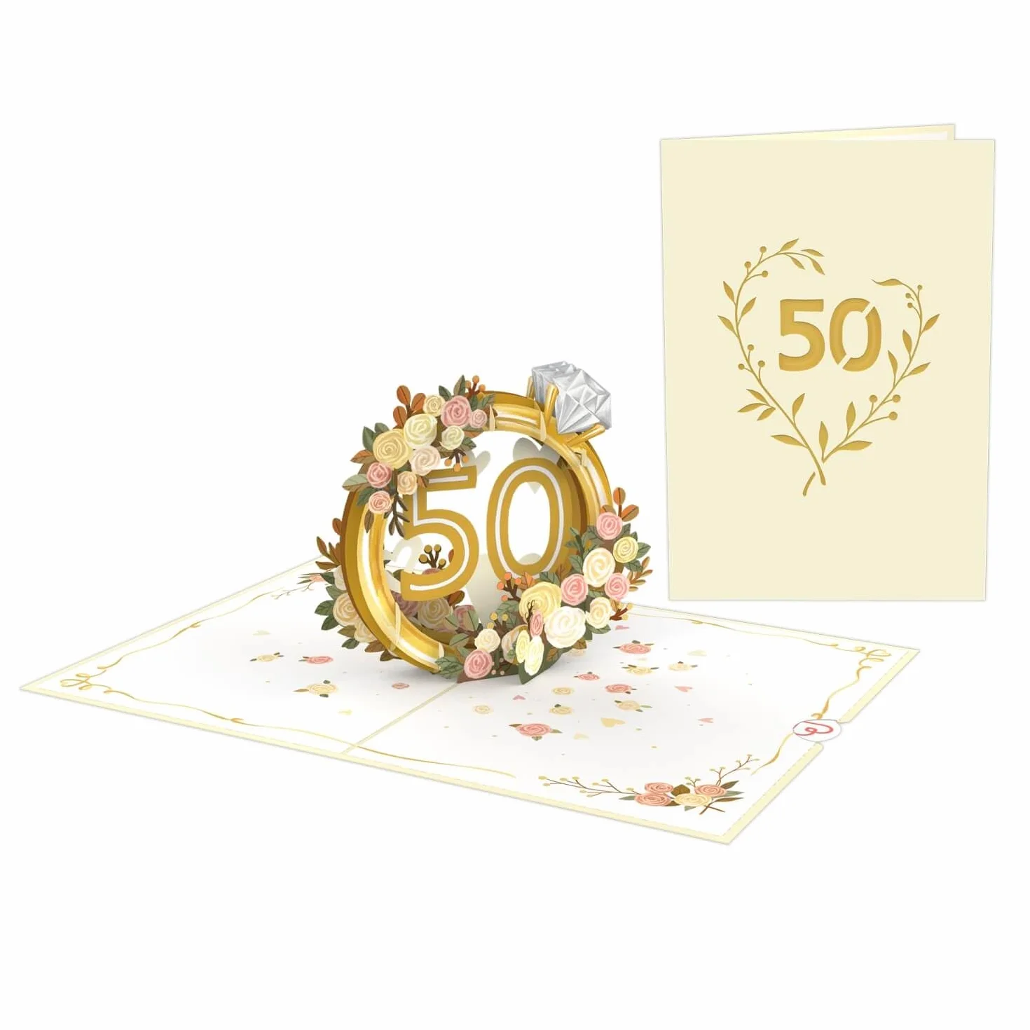 Papercrush® Złota kartka na rocznicę ślubu pop up 3D - karta podarunkowa na 50 lat ślubu z kopertą