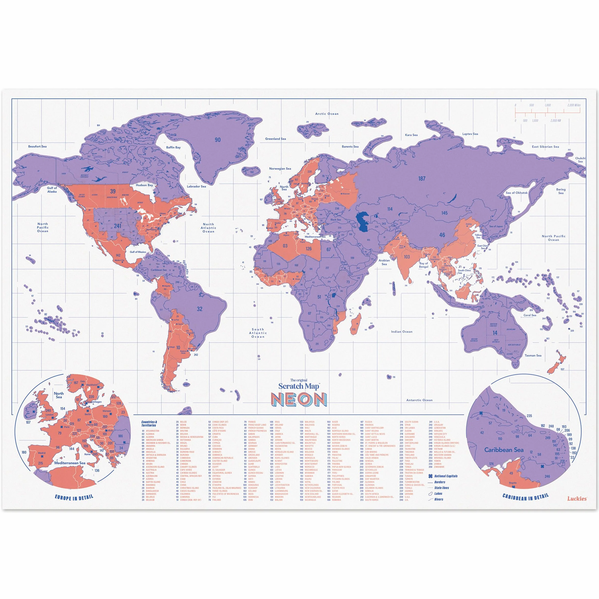 Luckies Mapa zdrapywania neonowa | Mapa podróży i zdrapka mapa świata | Mapa świata zdrapka | Mapa podróży do zdrapywania podróży | Mapa świata zdrapka | fioletowa