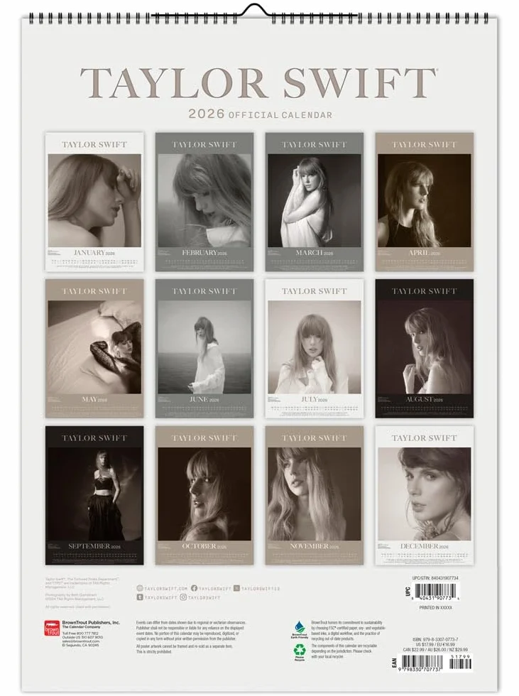 Taylor Swift 2026 Monthly A3 Poster Wall Calendar 11.7 x 16.5 Inch