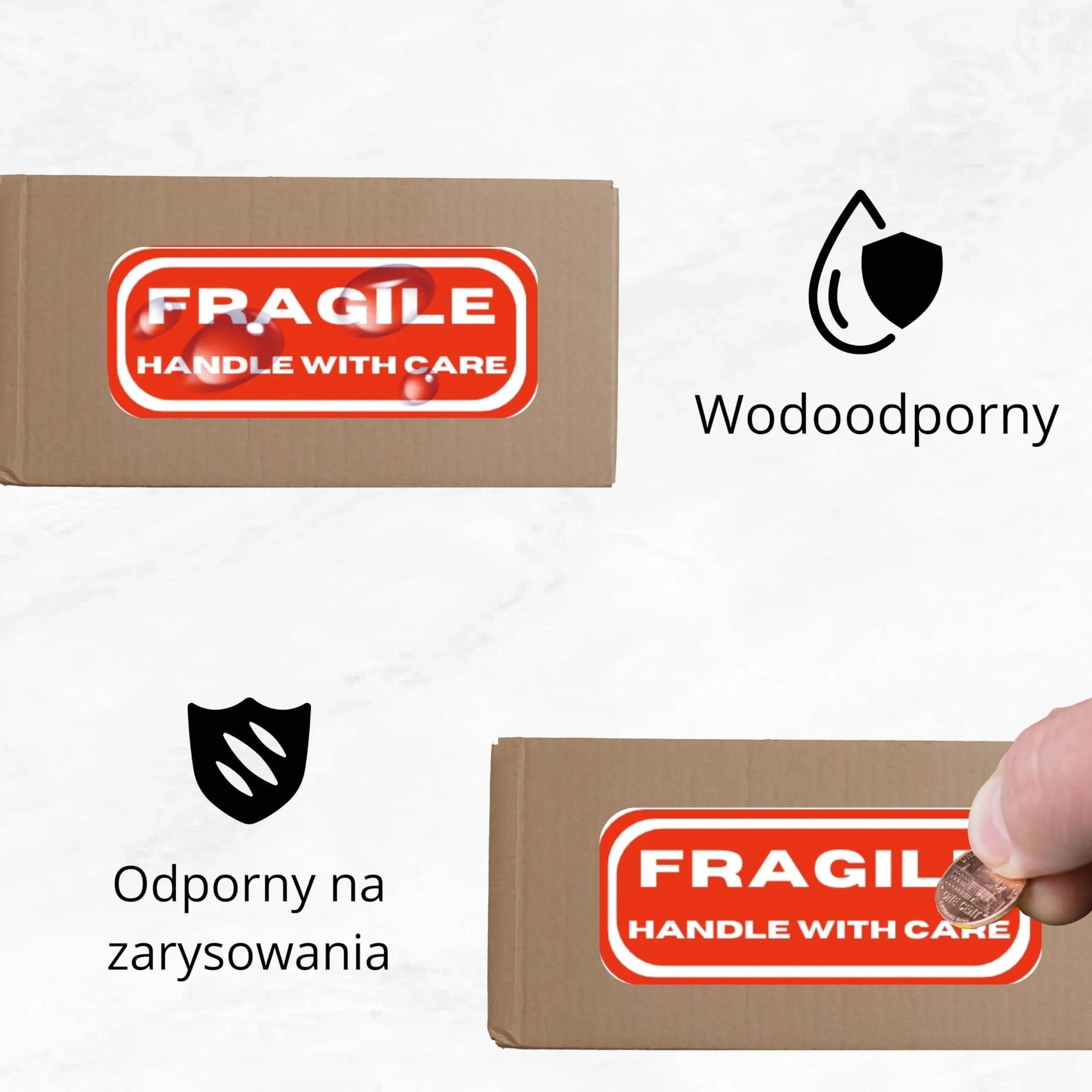 Double Dragon, 500 naklejek „Fragile” 1"x 3" (25mm x 76mm), Naklejki Ostrzegawcze „Obsługiwać Ostrożnie” do Wysyłki i Pakowania, 1"x 3"
