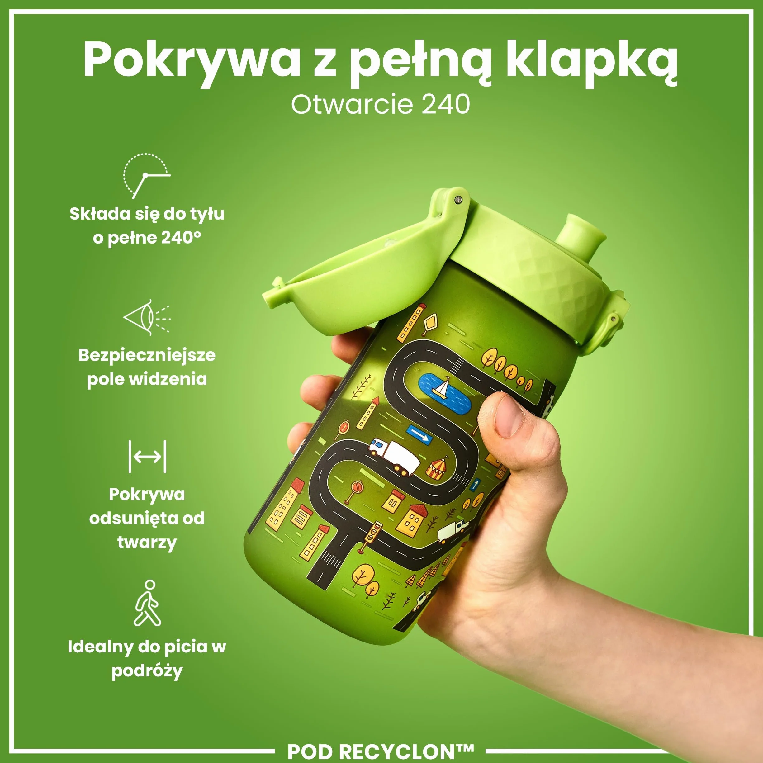 ION8 Butelka dla Dzieci, 350 ml/12 oz, Szczelna, Łatwa do Otwarcia, Bezpieczny Zamek, Można Myć w Zmywarce, Bez BPA, Uchwyt do Przenoszenia, Łatwa do Czyszczenia, Bezwonny, Auta