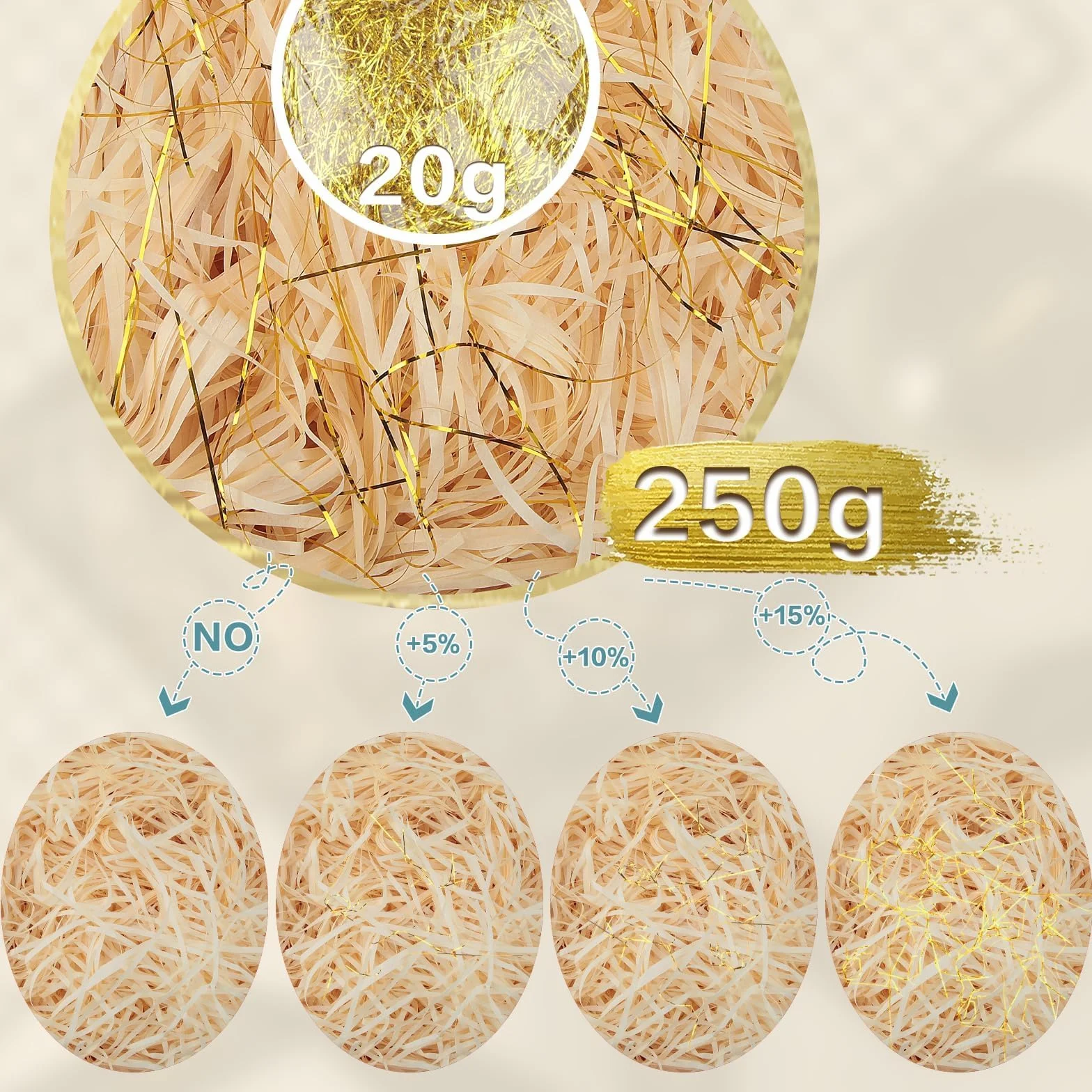 TXXATX Rozdrobniony papier bibułowy 270 g szampana i złota wypełniacz do pudełek prezentowych