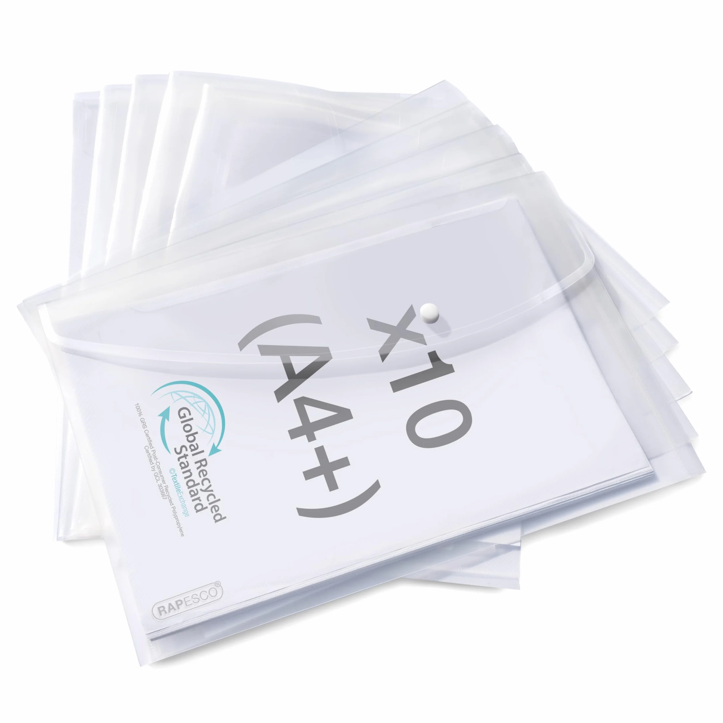 Rapesco 1816 ECO Plastikowe Portfele, A4+, Przezroczysty, Opakowanie 10