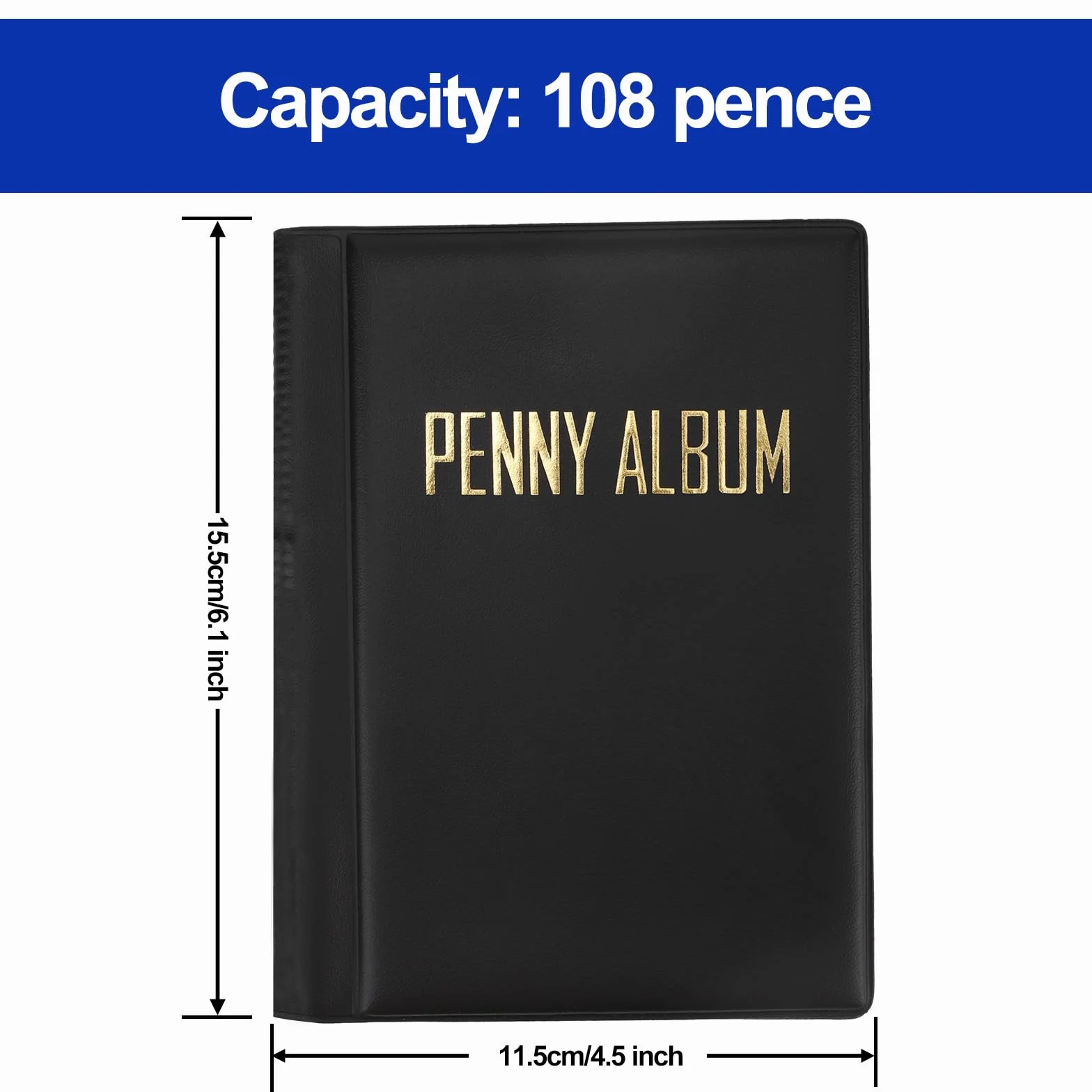 Album Kolekcjonerski na Monety z Tłoczonymi Monetami, 15,5x11,5cm Mieści 108 Monet Przenośny Album i Uchwyt na Monety z PVC do Podróży i Domu (Czarny)