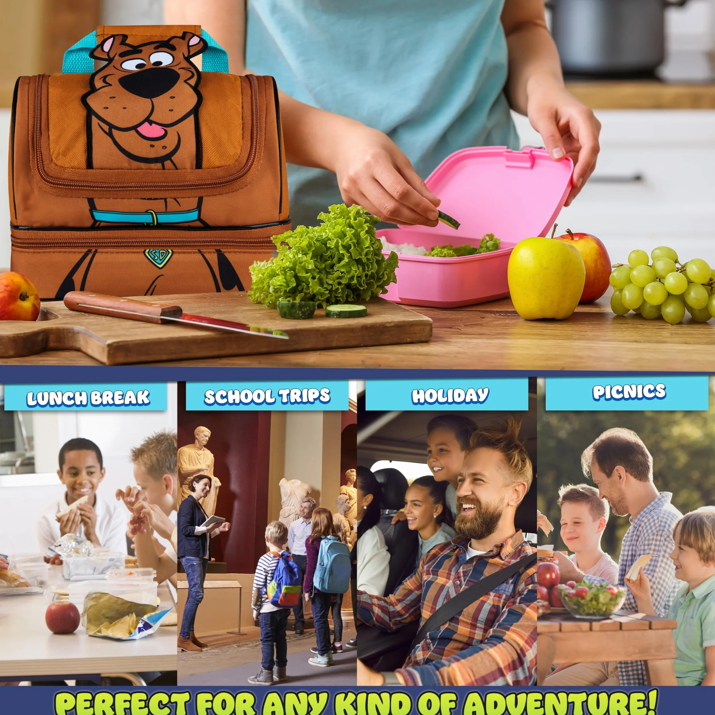 Scooby Doo Izolowany Lunch Box dla dzieci Dwupiętrowy Torba Chłodnicza Brązowy