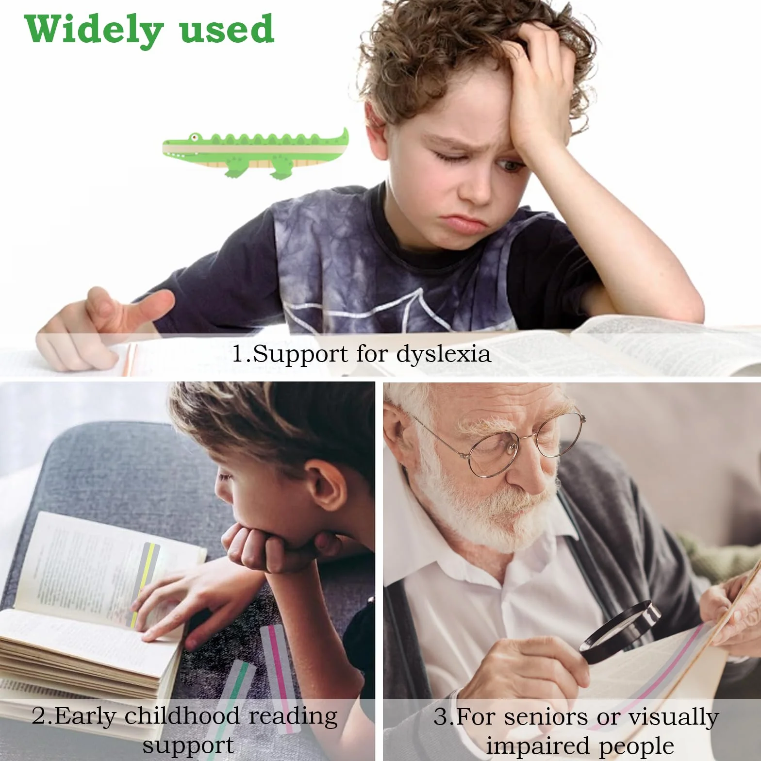 Zocipro Linijka do nakładek z dysleksją, 7 pomocy w czytaniu zwierząt z 5 paskami podświetlenia, linijki do śledzenia czytania dla dzieci, pomoce edukacyjne, dysleksja, ADHD, zespół Irlensa