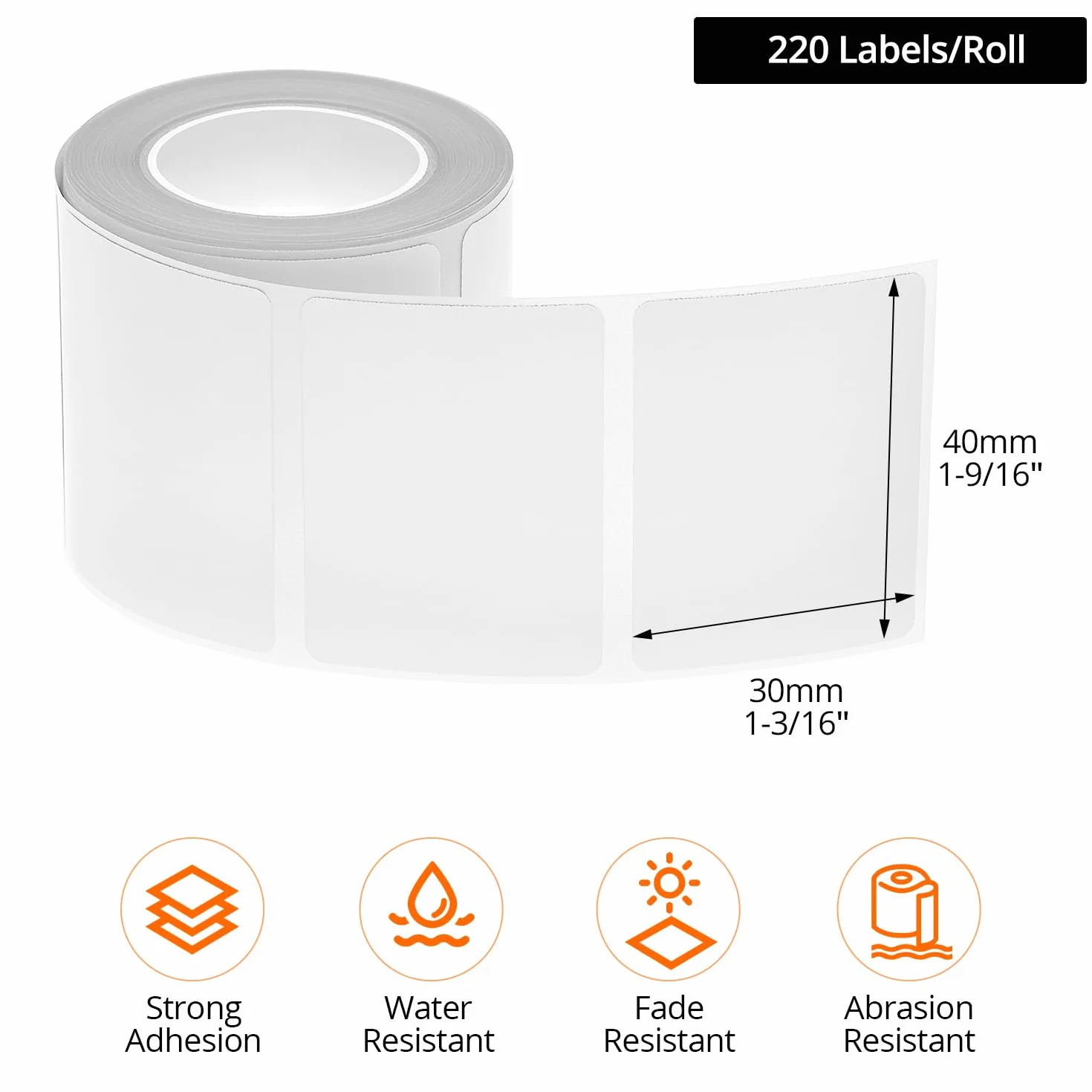 QWORK® 3 rolki etykiet do drukarki termicznej, 40 x 30 mm, kompatybilne z M200/M120/M110 i innymi, samoprzylepne, wodoodporne i olejoodporne, 220 etykiet/rolka