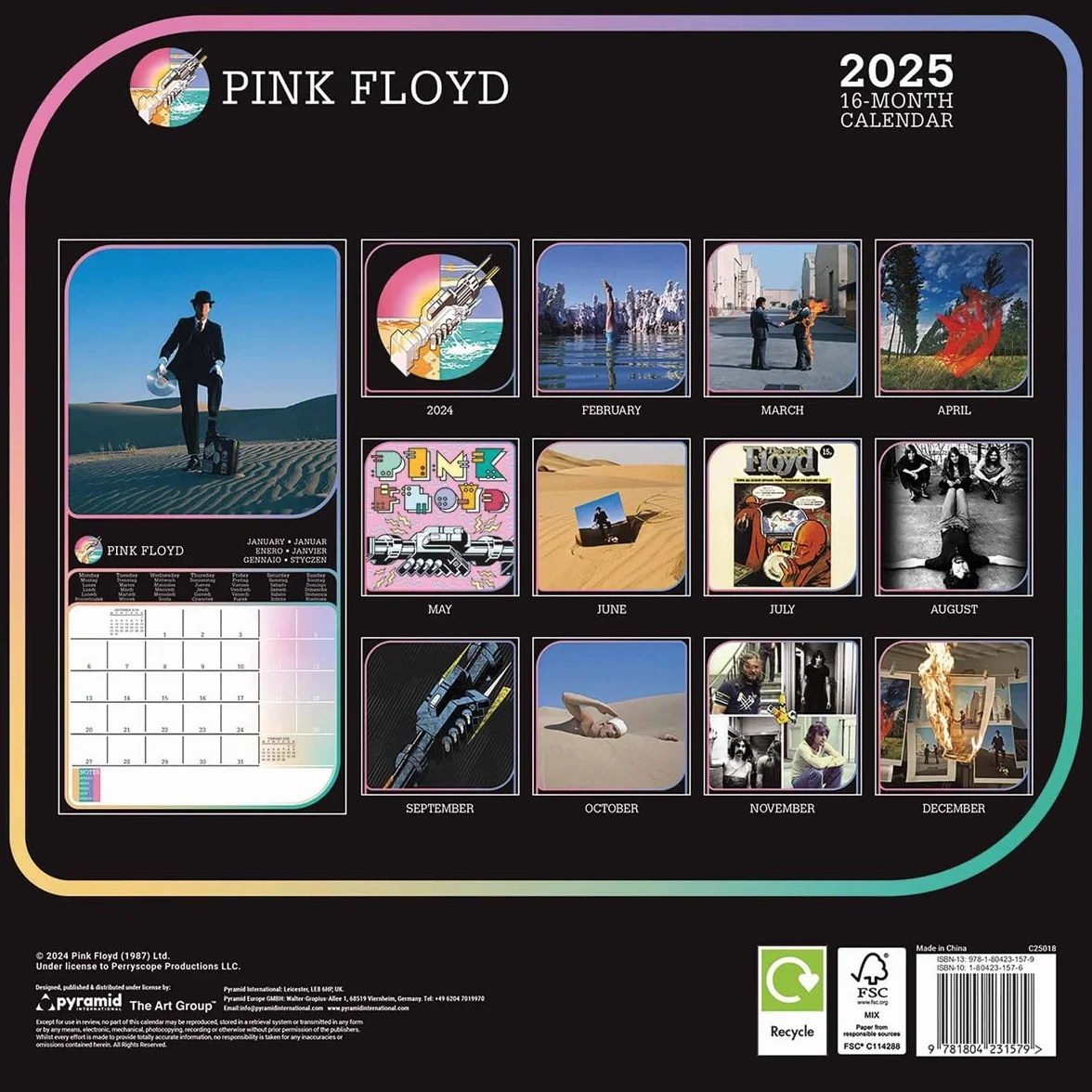 Calendario 30x30 pink floyd 2025 pyramid