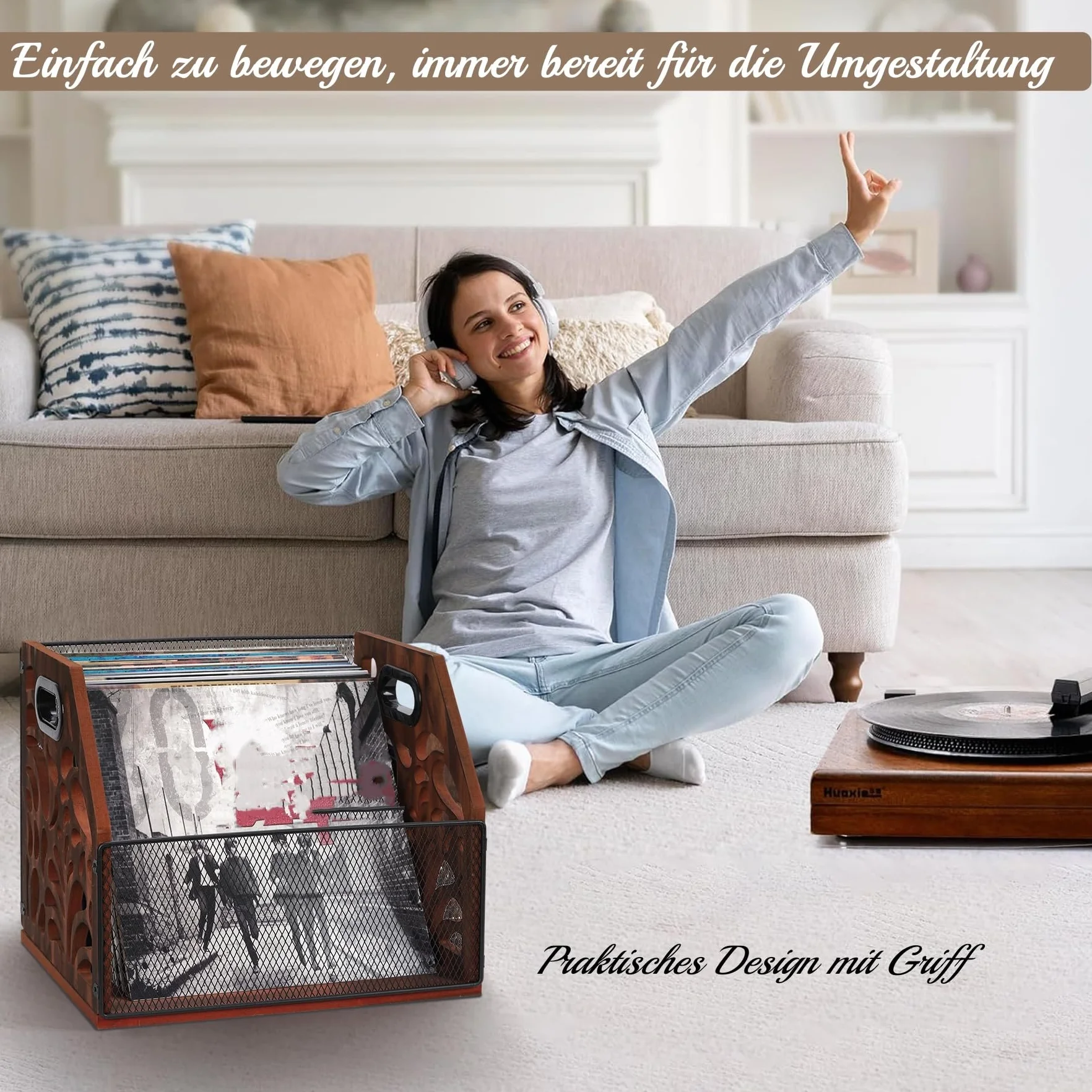 Regał do przechowywania płyt winylowych Vintage, drewniany uchwyt na płyty winylowe do przechowywania dla 70+ LP, również na albumy, magazyny, książki, akta, gazety