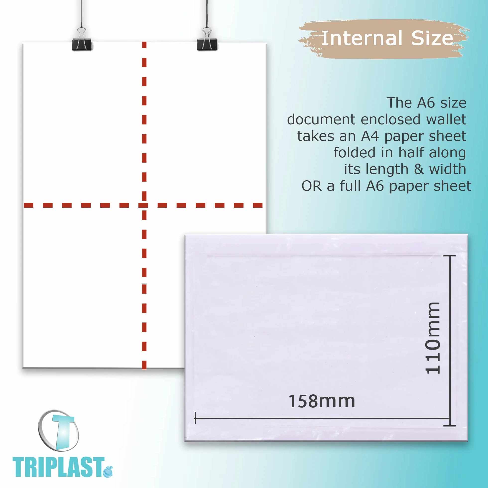 Triplast 100 x A6 Zwykły portfel na dokumenty (158 x 110 mm), odklej i zamknij przezroczyste plastikowe koperty/rękawy/kieszenie/portfele, dołączaj faktury, listy przewozowe i notatki o dostawie do