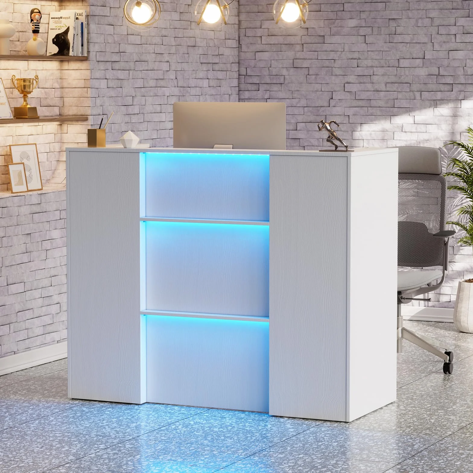 Lada recepcyjna z diodami LED 120x100x50 cm z szufladami i półkami