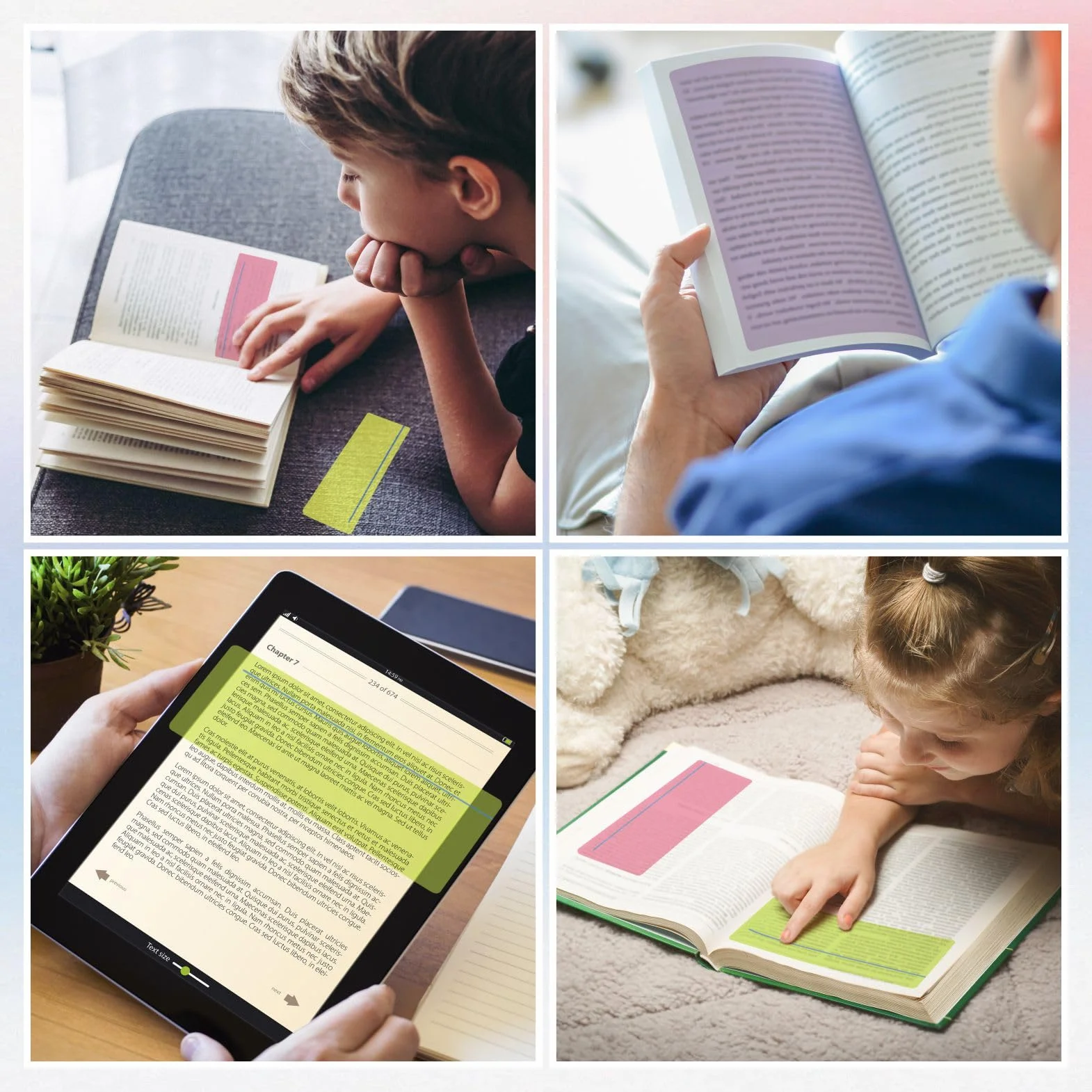 Zocipro 12 sztuk narzędzi do kompensacji dysleksji, kolorowe nakładki A4 z linijkami do czytania