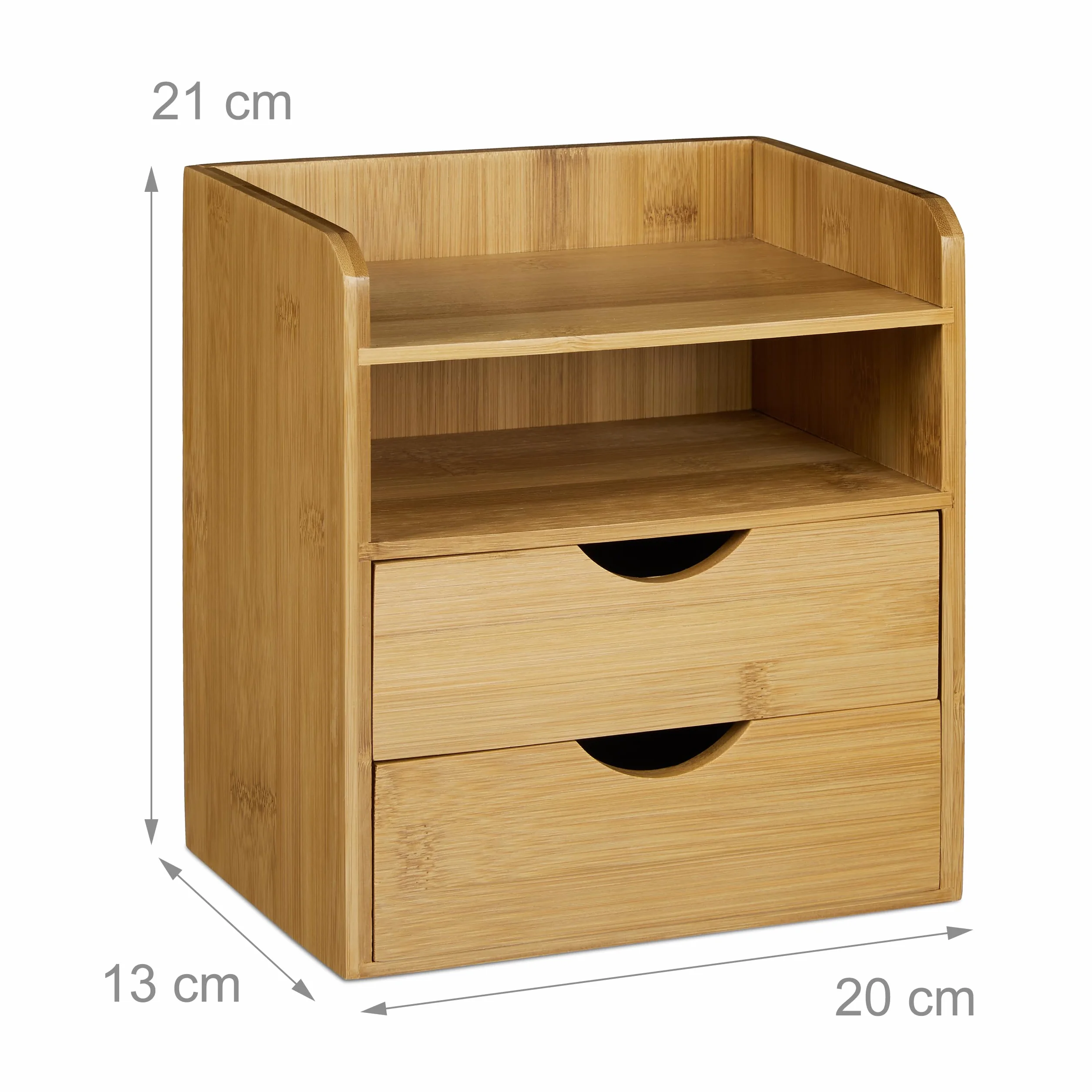Relaxdays Organizer na biurko bambusowy z 2 półkami i 2 szufladami naturalny brąz