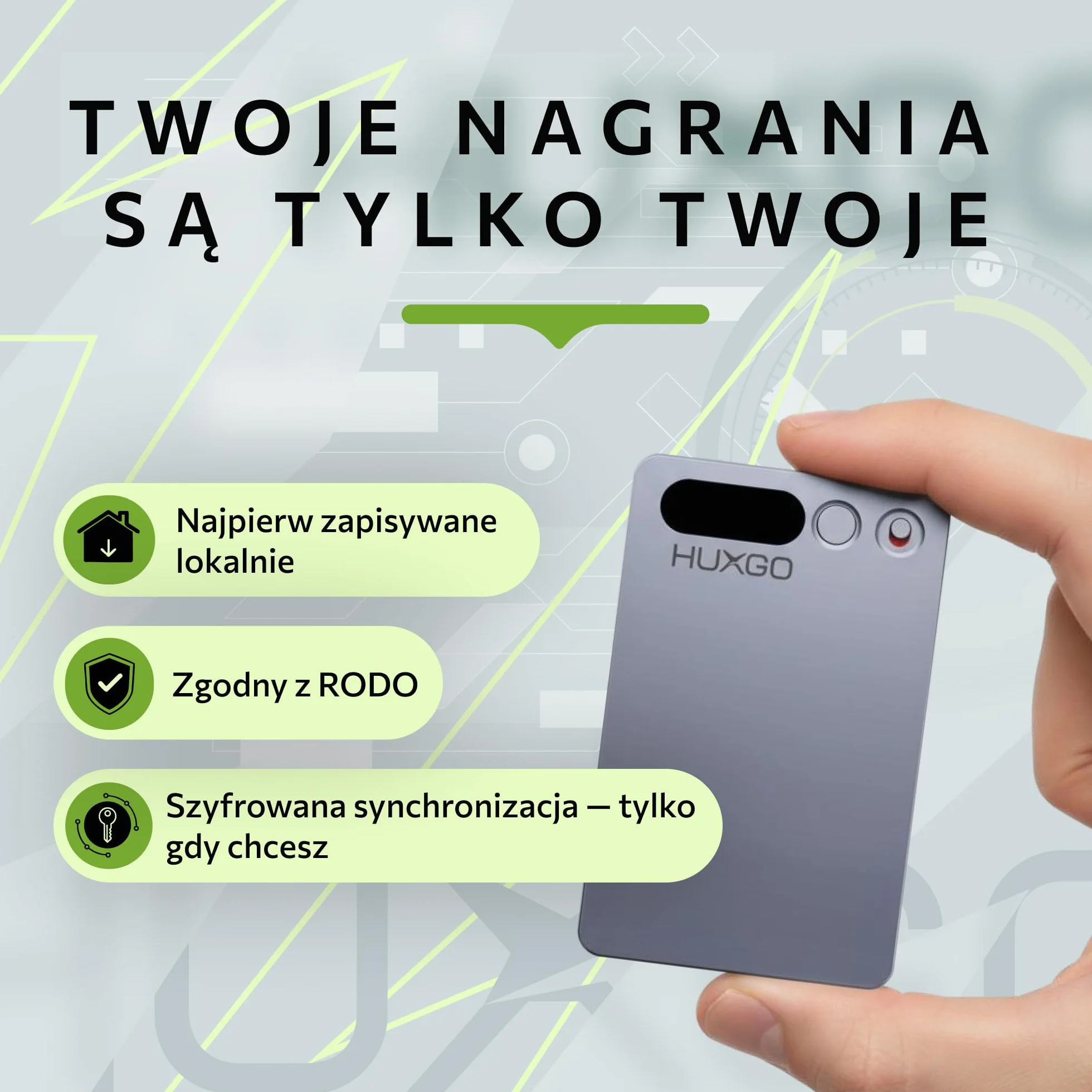 Dyktafon Cyfrowy AI 64GB HUXGO z Podwójnym Mikrofonem Redukcją Szumów Bluetooth 5.3 35h Nagrywania