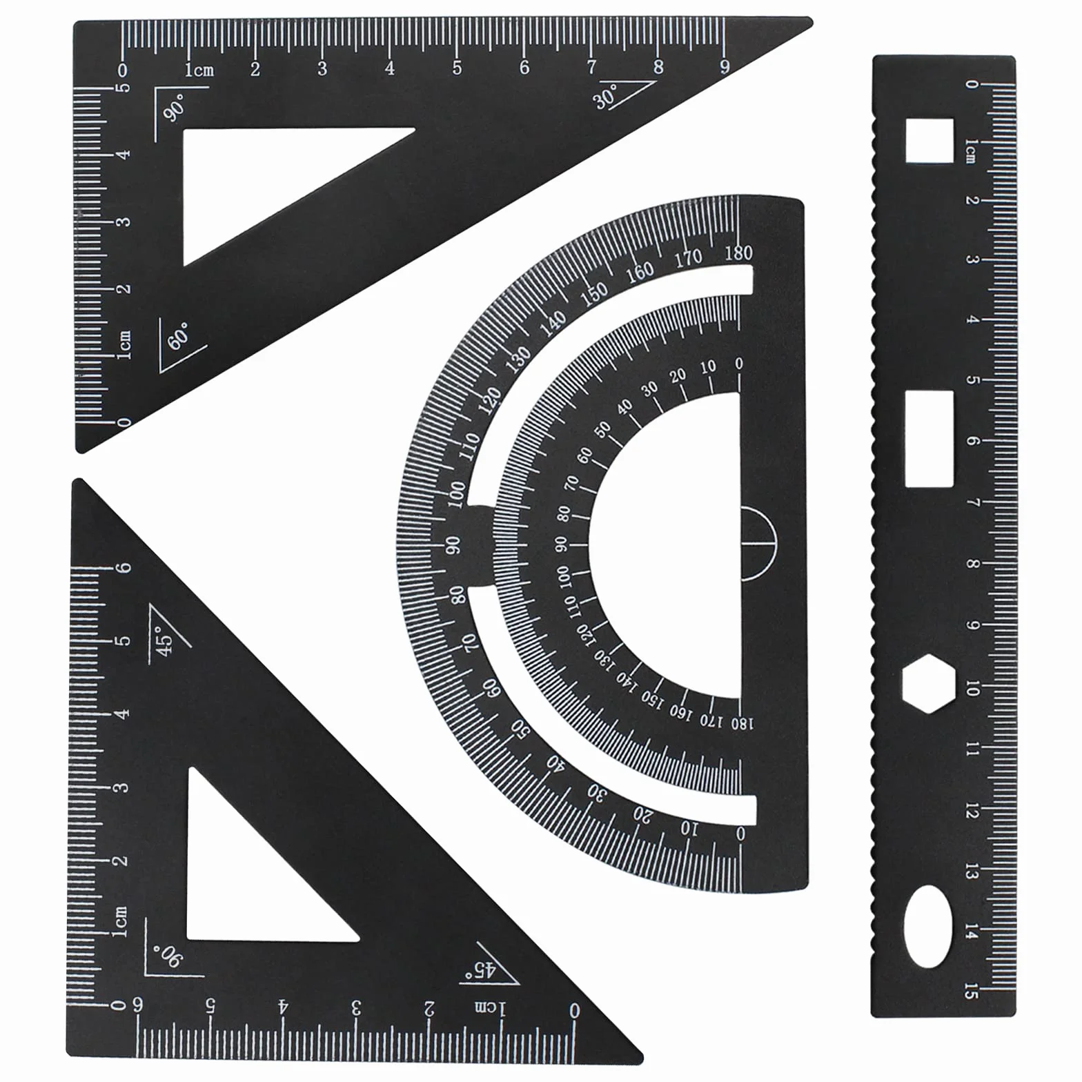 4-częściowy zestaw linijek ze stopu aluminium, linijka matematyczna, zestaw narzędzi geometrycznych, kątomierz, artykuły studenckie, 4 w jednym, pomiar dla nauczyciela, ucznia, rysowania i